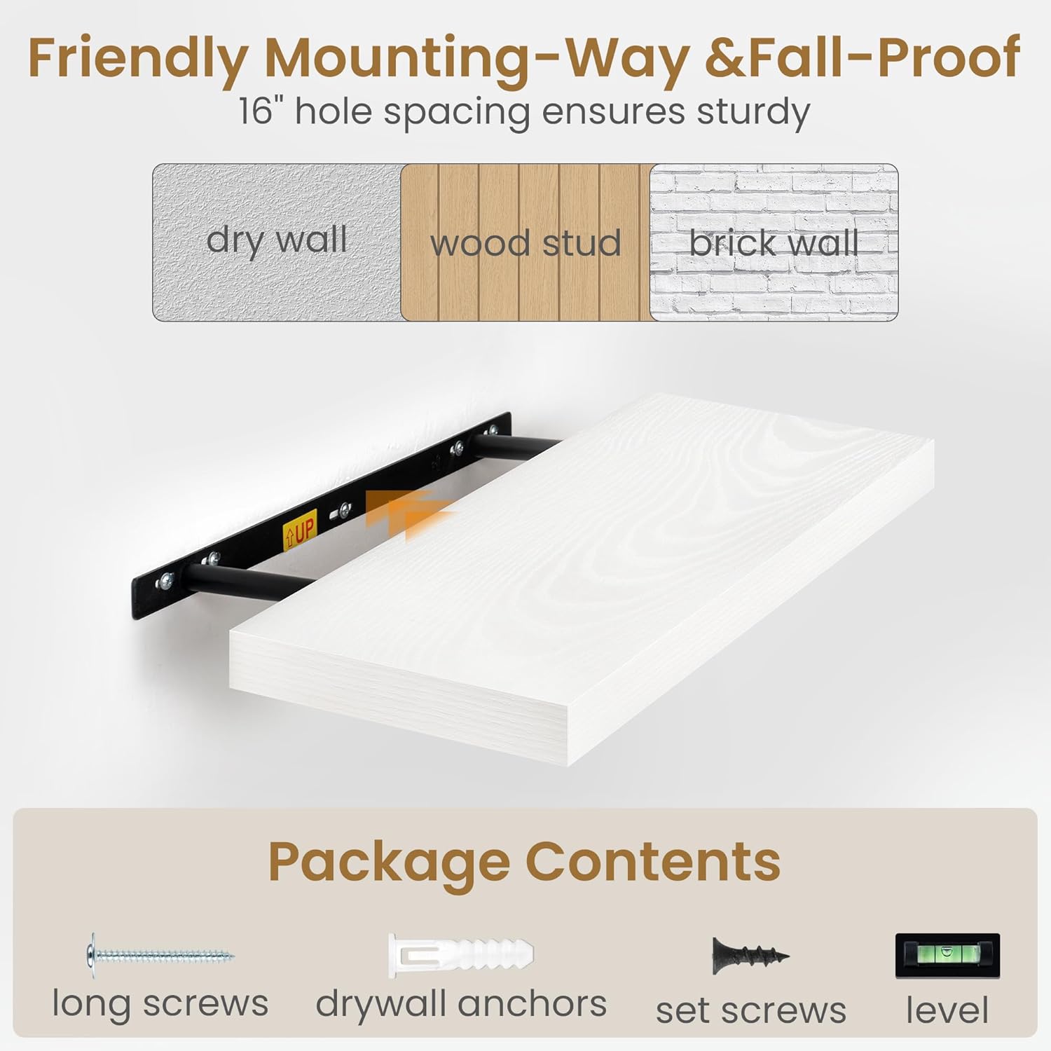 Fun Memories 48 Inch Floating Shelves in White, 9.3 Inch Deep Floating Shelf for Bathroom Living Room Kitchen, Rusitc Wall Mounted Bathroom Shelves 2 Pack, Heavy-Duty Deep Shelf for Books Decor