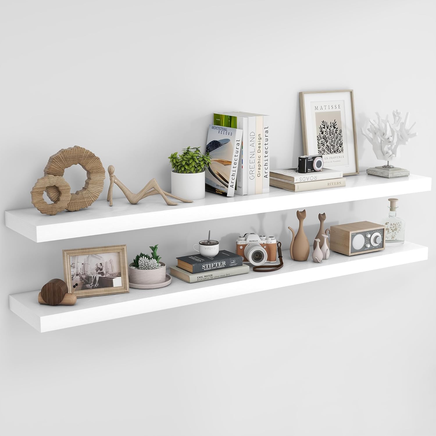 RICHFOCUS 48Inch Floating Shelves for Wall 2 Pack Shelves for Bedroom|Kitchen|Bathroom Wall Mounted Rustic Wood Floating Shelf with Invisible Brackets for Books|Storage|Decor, Walnut