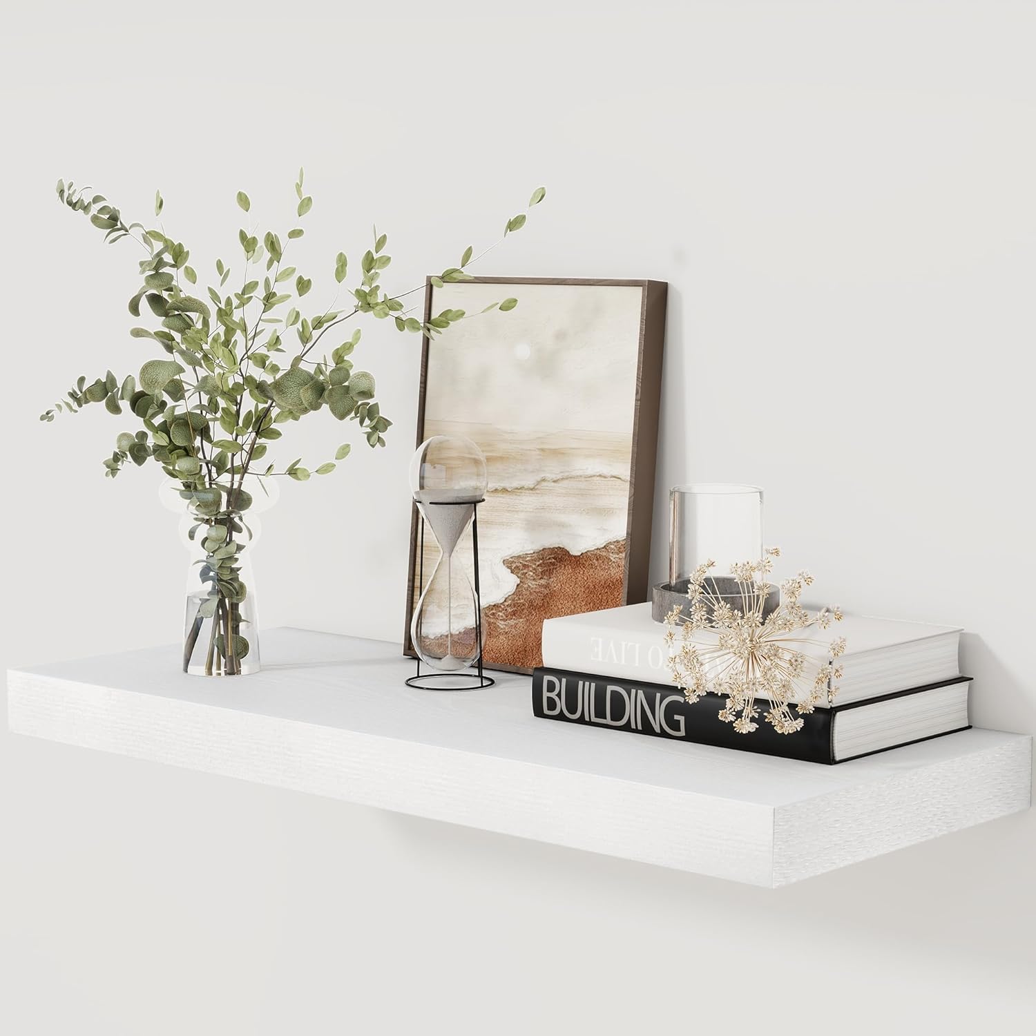 12 Inch Deep White Floating Shelves, 24 x 12 Floating Shelf for Books, Rustic Wood Deep Wall Shelves for Home Storage & Display, 2" Thicked Shelves for Kitchen, Living Room, Bedroom, 1 Pack