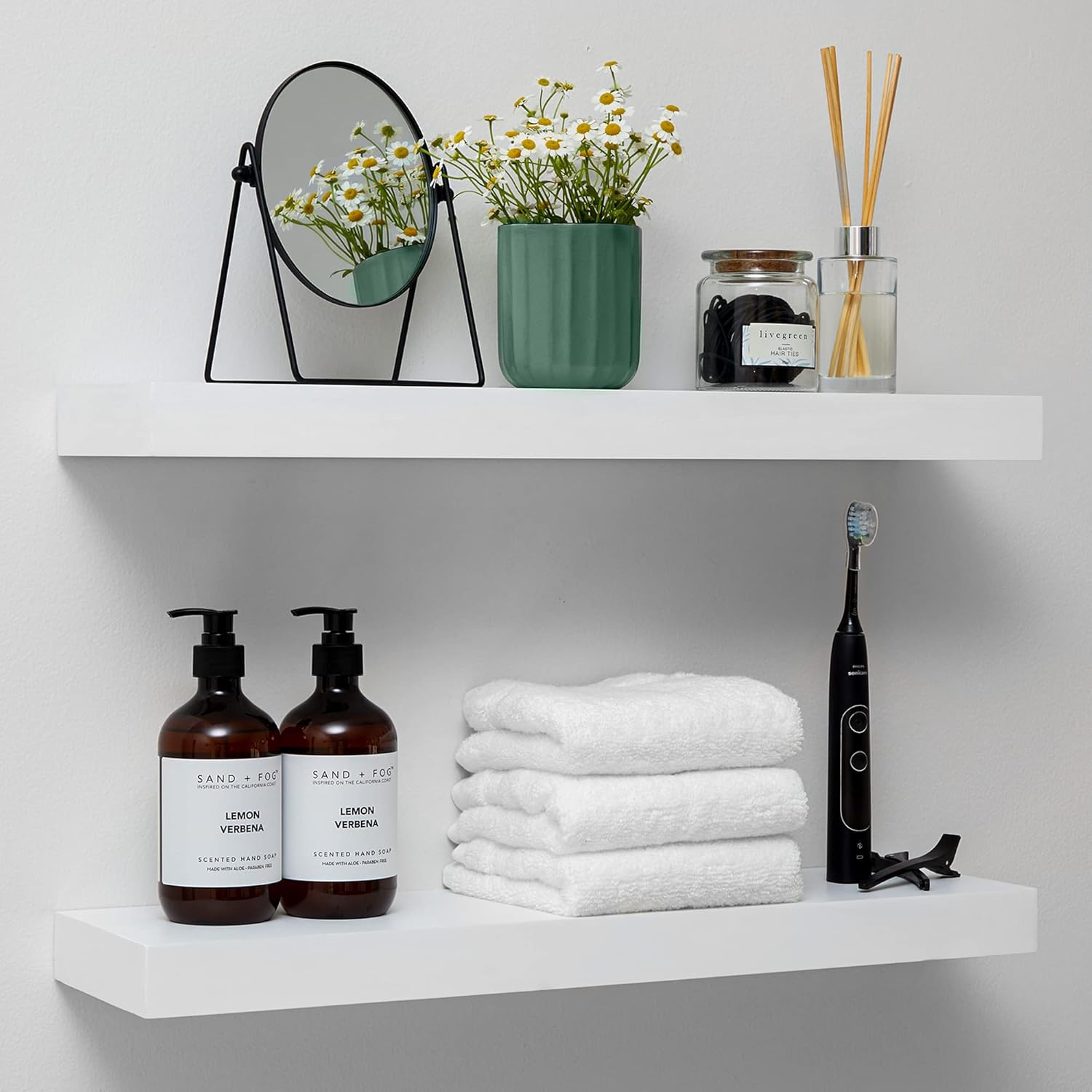 Homeforia 24inch Oak Floating Shelf for Wall, High End Solid Real Wood 24 inches Long Floating Shelves for Bathroom, Honey Oak Wooden Floating Shelves, Heavy Duty Bracket, 24 X 6.5 X 1.75 in, Set of 2