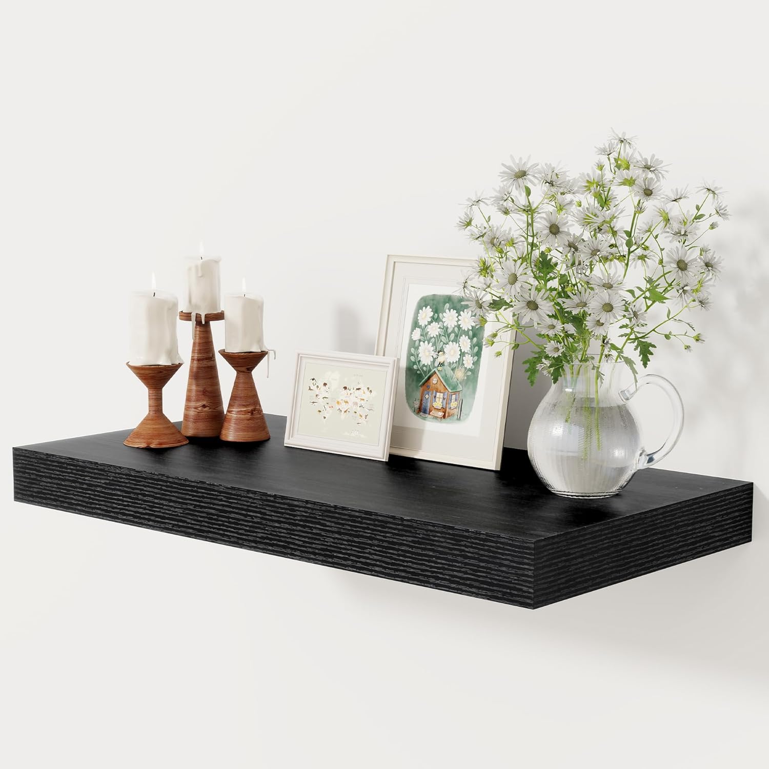 12 Inch Deep White Floating Shelves, 24 x 12 Floating Shelf for Books, Rustic Wood Deep Wall Shelves for Home Storage & Display, 2" Thicked Shelves for Kitchen, Living Room, Bedroom, 1 Pack