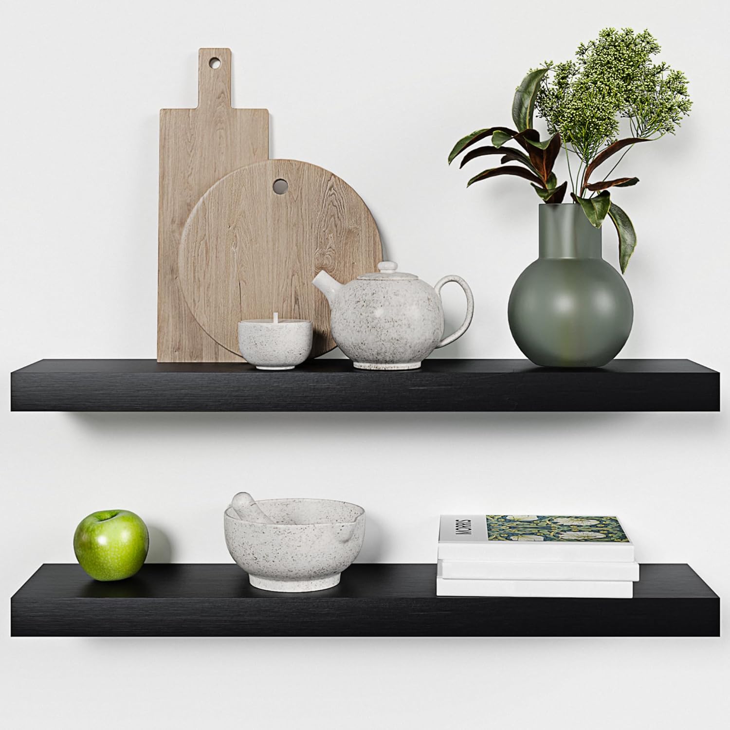 Homeforia 24inch Oak Floating Shelf for Wall, High End Solid Real Wood 24 inches Long Floating Shelves for Bathroom, Honey Oak Wooden Floating Shelves, Heavy Duty Bracket, 24 X 6.5 X 1.75 in, Set of 2