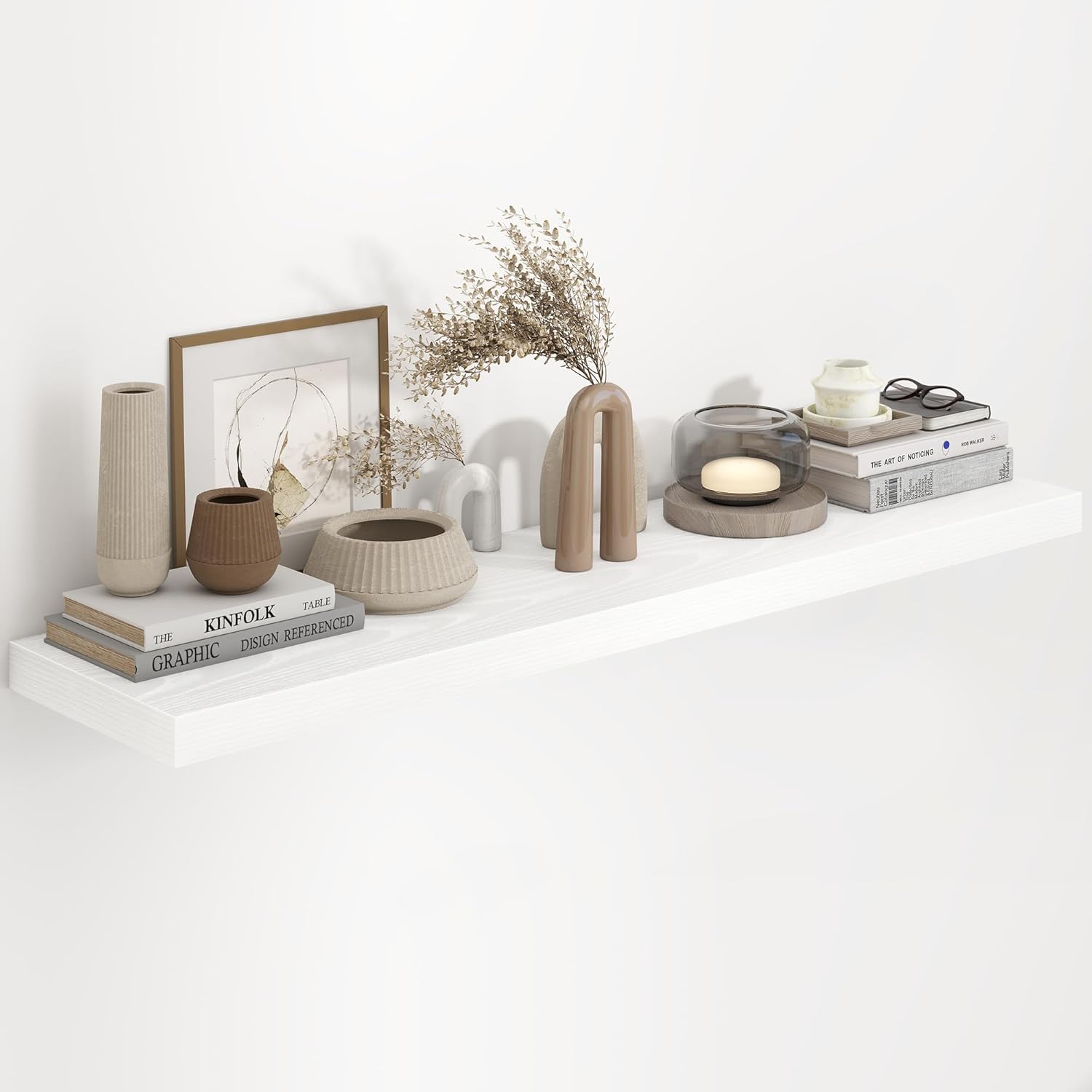 Fun Memories 48 Inch Floating Shelves in White, 9.3 Inch Deep Floating Shelf for Bathroom Living Room Kitchen, Rusitc Wall Mounted Bathroom Shelves 2 Pack, Heavy-Duty Deep Shelf for Books Decor