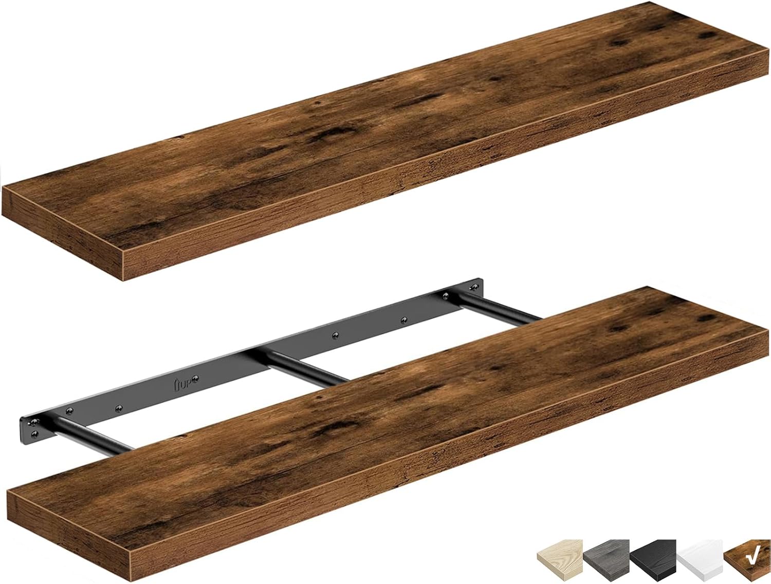 QEEIG Floating Shelves for Wall 47.2" Extra Long - Wall Shelf Bathroom Kitchen Living Room Bedroom Farmhouse Home Decor Display Bookshelf Large 47.2 x 9.3 inch Set of 2, Rustic Brown (008-120BN)
