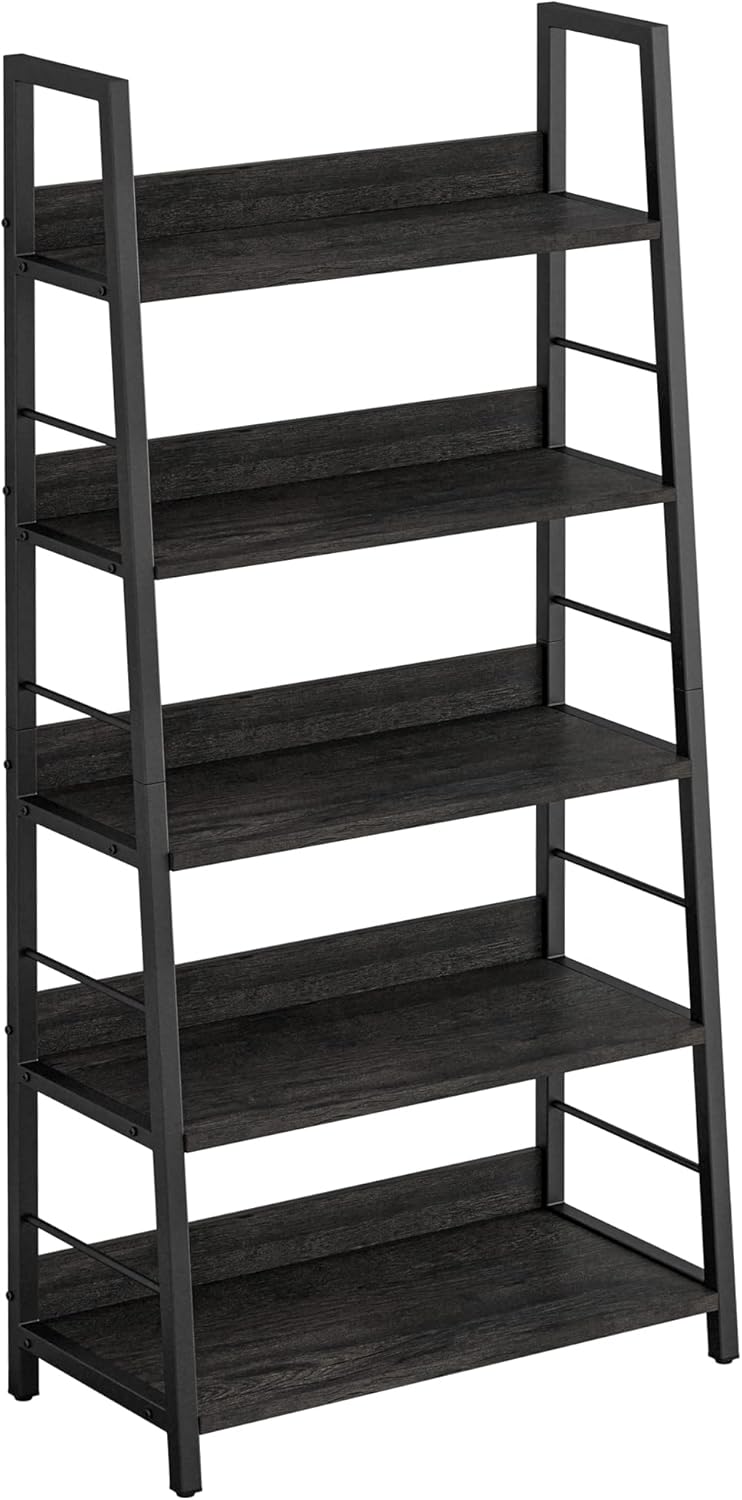 IRONCK Industrial Bookshelves and Bookcases, Ladder Shelf 5 Tiers with Metal Frame for Living Room, Home Office, Rustics Brown