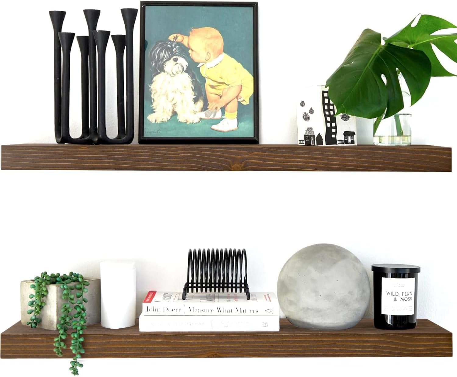 Homeforia 24inch Oak Floating Shelf for Wall, High End Solid Real Wood 24 inches Long Floating Shelves for Bathroom, Honey Oak Wooden Floating Shelves, Heavy Duty Bracket, 24 X 6.5 X 1.75 in, Set of 2