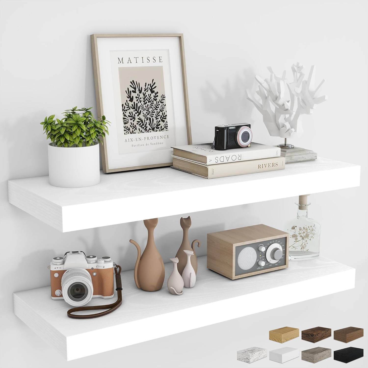 RICHFOCUS 48Inch Floating Shelves for Wall 2 Pack Shelves for Bedroom|Kitchen|Bathroom Wall Mounted Rustic Wood Floating Shelf with Invisible Brackets for Books|Storage|Decor, Walnut