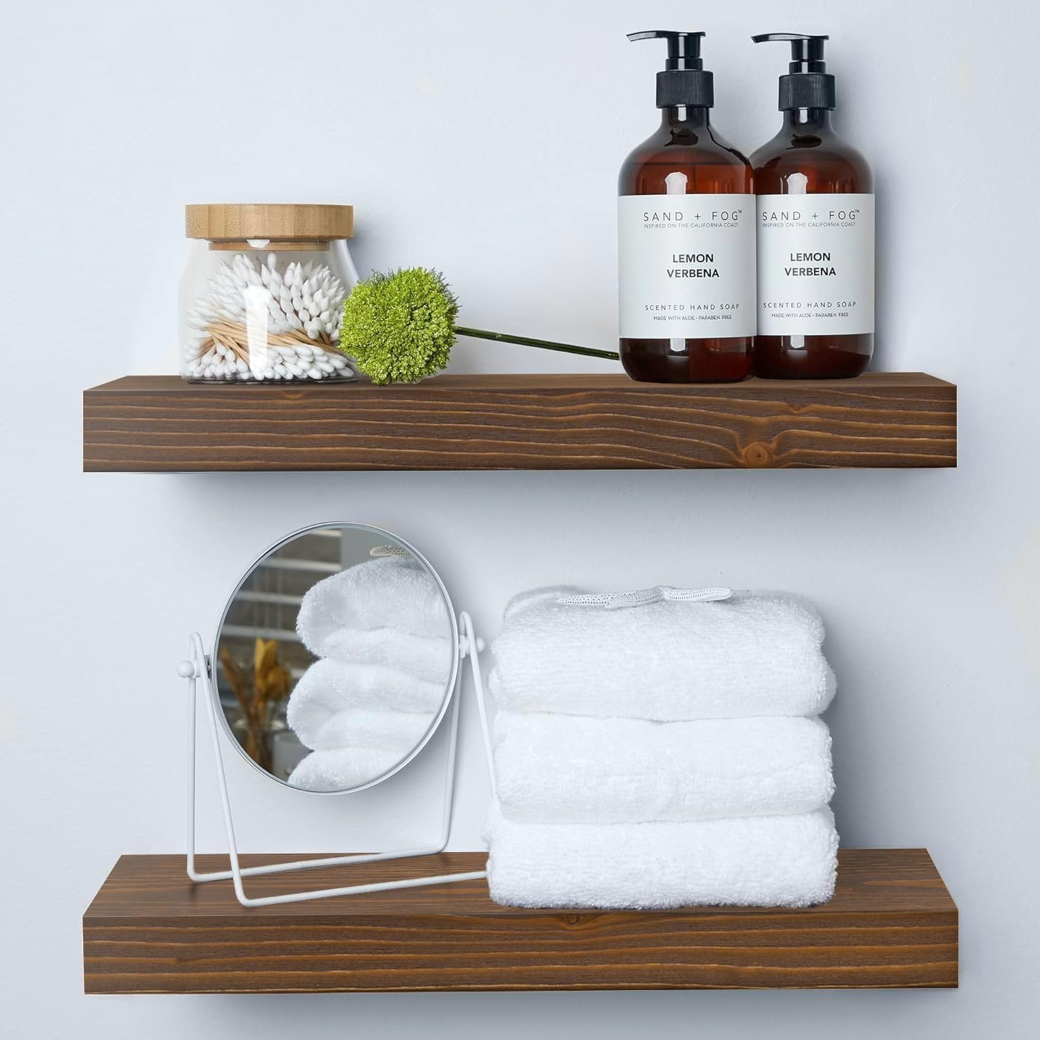 Homeforia 24inch Oak Floating Shelf for Wall, High End Solid Real Wood 24 inches Long Floating Shelves for Bathroom, Honey Oak Wooden Floating Shelves, Heavy Duty Bracket, 24 X 6.5 X 1.75 in, Set of 2