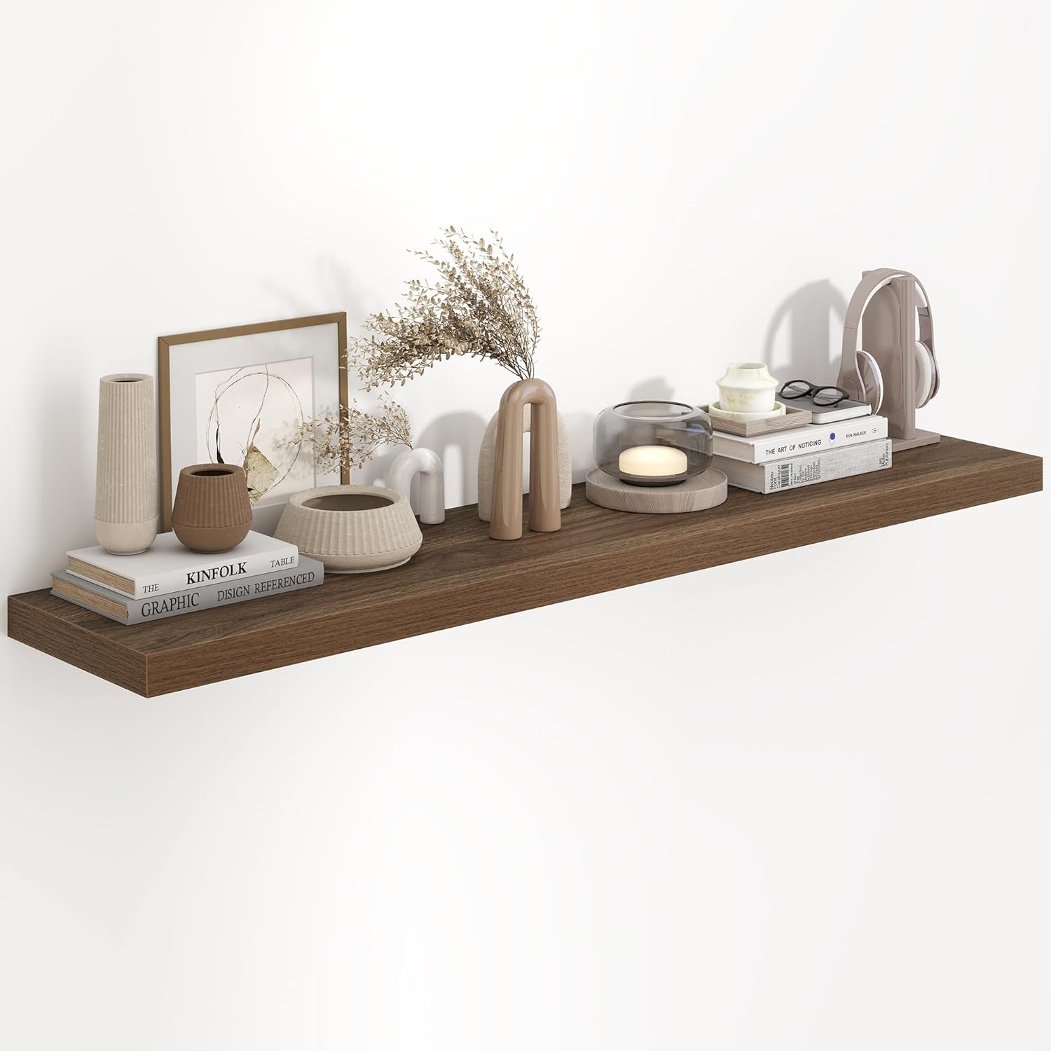 Fun Memories 48 Inch Floating Shelves in White, 9.3 Inch Deep Floating Shelf for Bathroom Living Room Kitchen, Rusitc Wall Mounted Bathroom Shelves 2 Pack, Heavy-Duty Deep Shelf for Books Decor