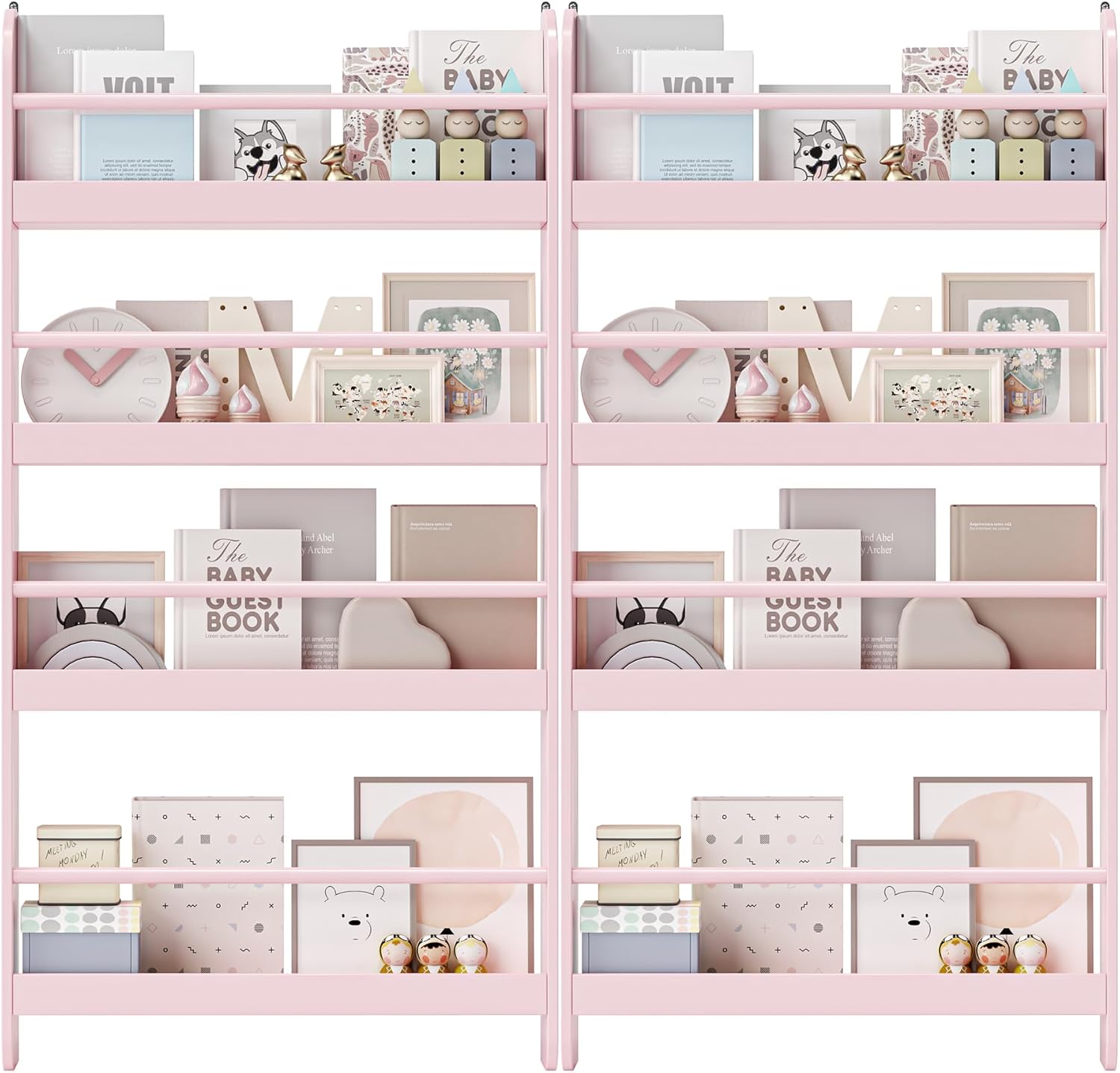 FOTOSOK Kids Bookshelf, Wall Mount 4-Tier Book Shelf Organizer for Toys and Books, Toy Storage Bookshelf in Bedroom, Living Room and Nursery, White