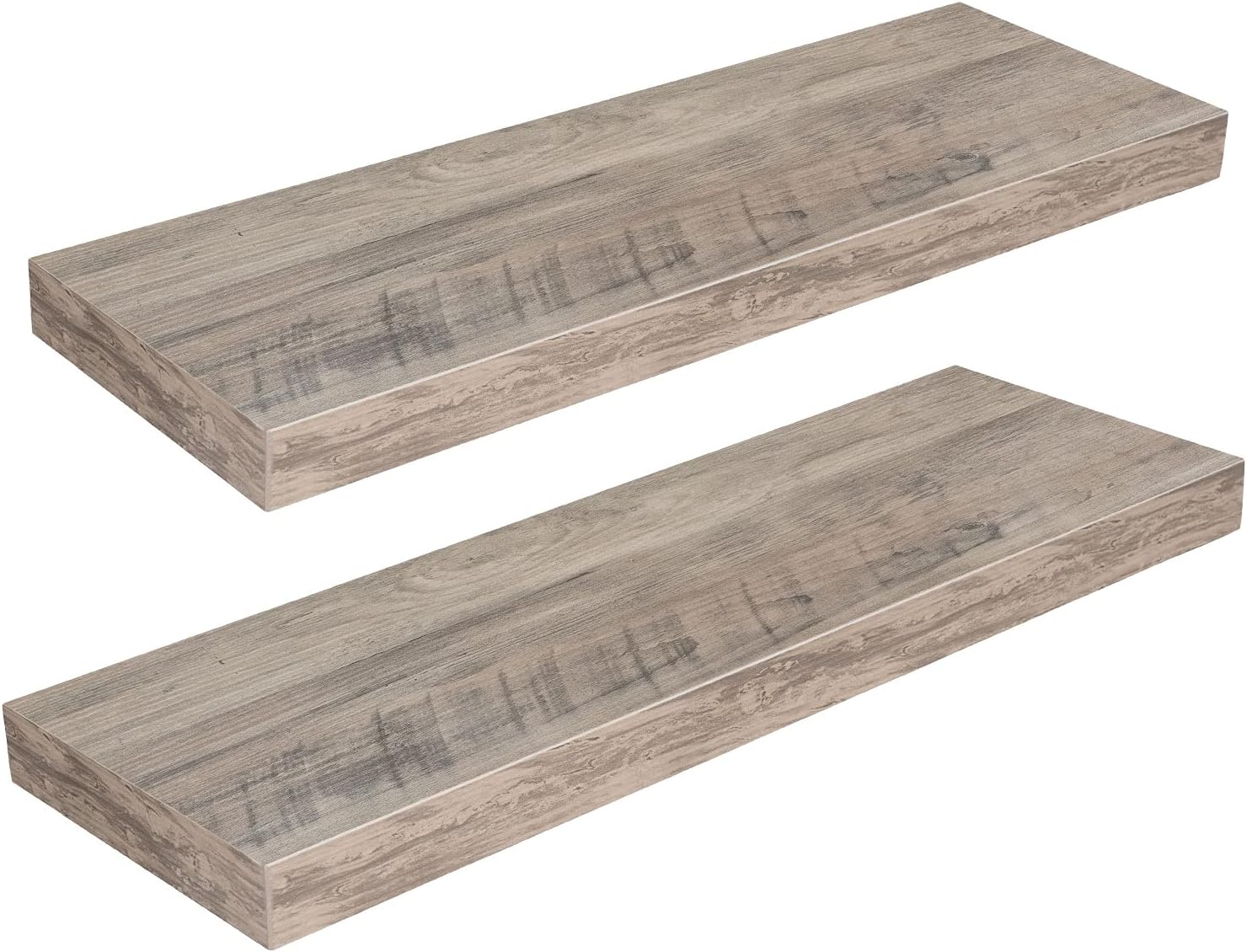 HOOBRO Floating Shelves for Wall, Wall Mounted Shelf Set of 2, 23.6" Hanging Shelf with Invisible Brackets, for Wall in Bathroom, Bedroom, Toilet, Kitchen, Living Room, Office, Rustic Brown BF60BJ01