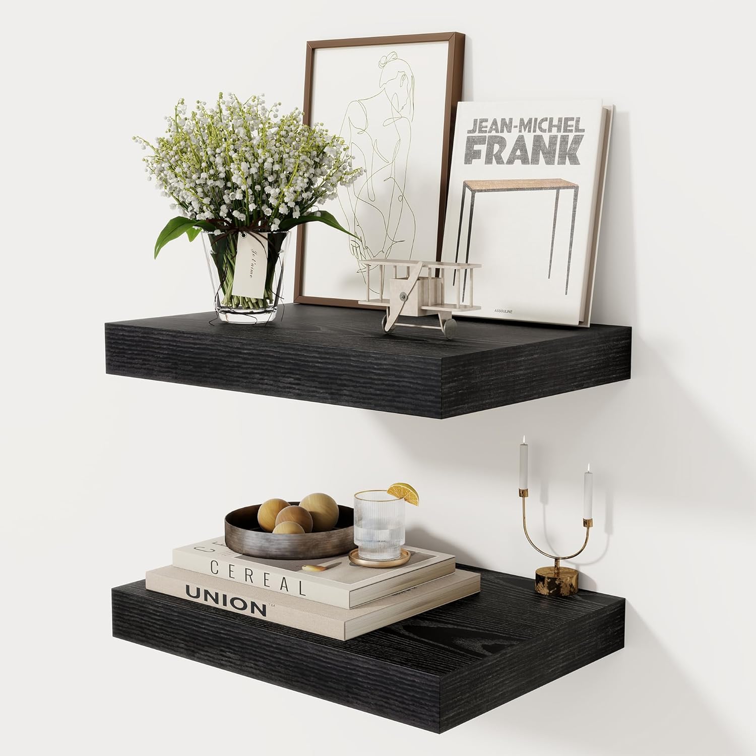 12 Inch Deep White Floating Shelves, 24 x 12 Floating Shelf for Books, Rustic Wood Deep Wall Shelves for Home Storage & Display, 2" Thicked Shelves for Kitchen, Living Room, Bedroom, 1 Pack