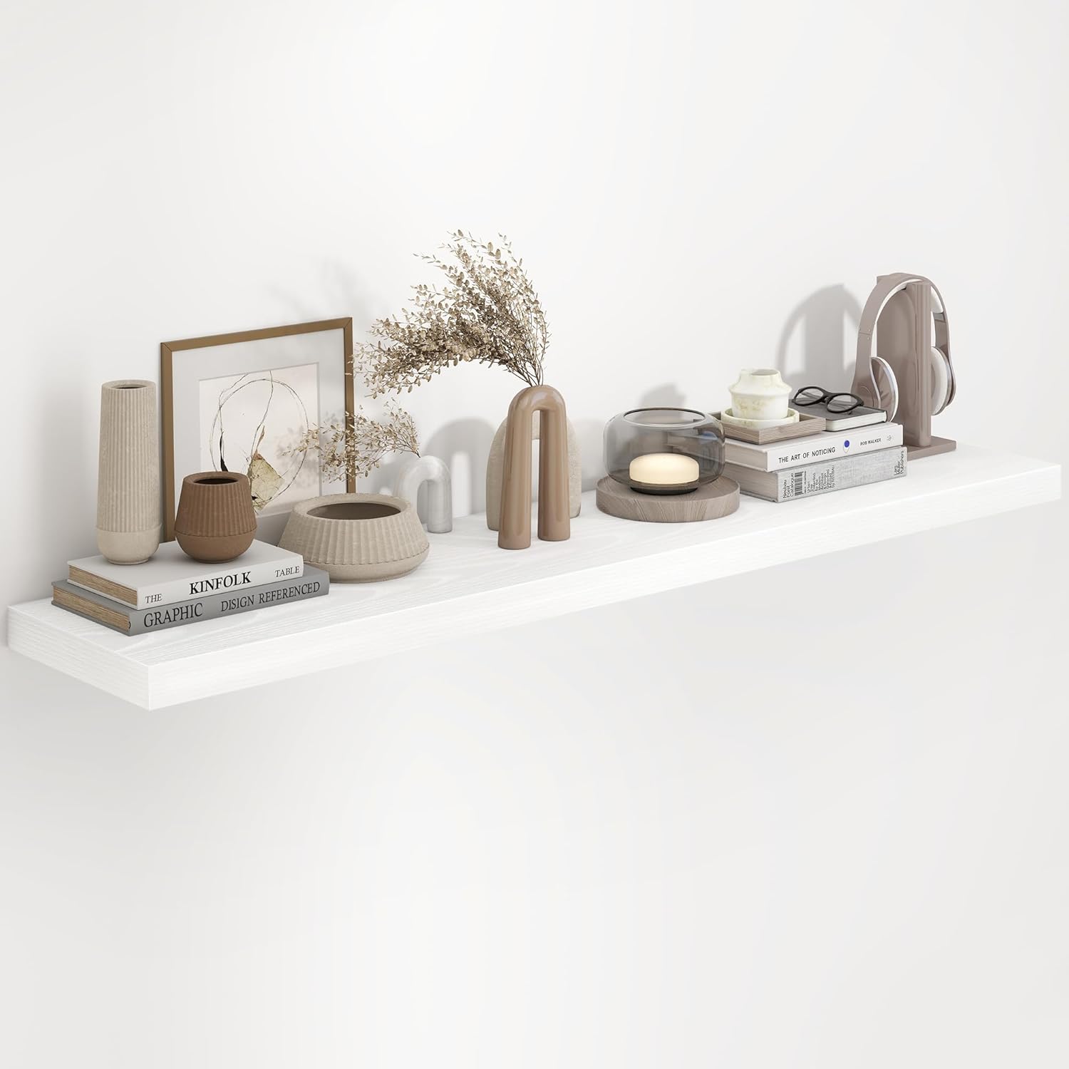 Fun Memories 48 Inch Floating Shelves in White, 9.3 Inch Deep Floating Shelf for Bathroom Living Room Kitchen, Rusitc Wall Mounted Bathroom Shelves 2 Pack, Heavy-Duty Deep Shelf for Books Decor