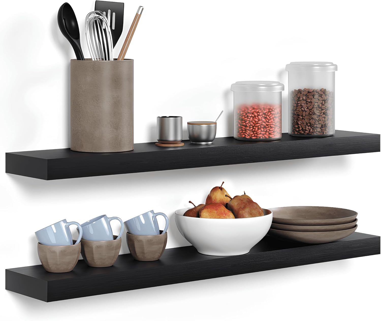 Homeforia 24inch Oak Floating Shelf for Wall, High End Solid Real Wood 24 inches Long Floating Shelves for Bathroom, Honey Oak Wooden Floating Shelves, Heavy Duty Bracket, 24 X 6.5 X 1.75 in, Set of 2