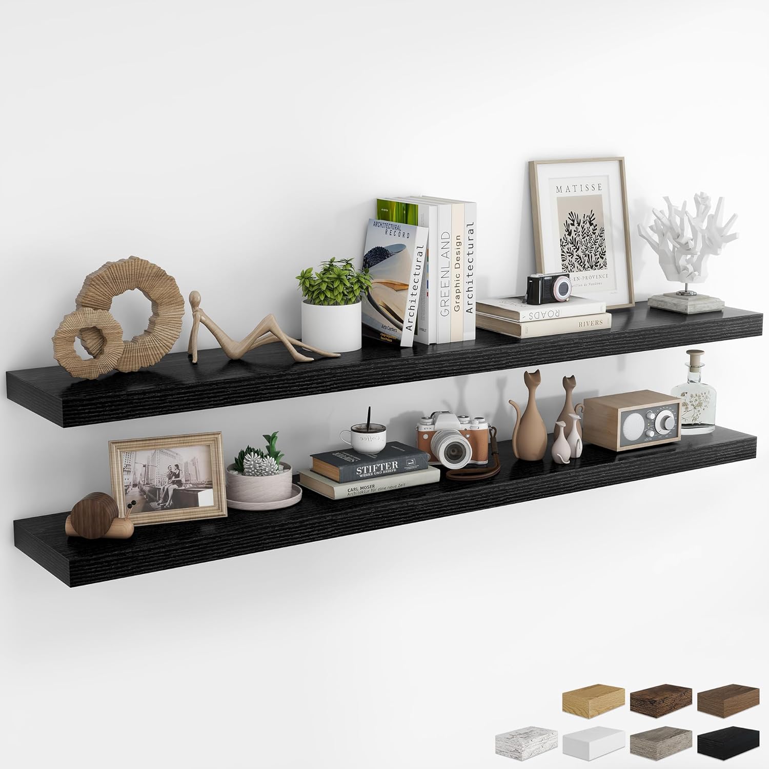 RICHFOCUS 48Inch Floating Shelves for Wall 2 Pack Shelves for Bedroom|Kitchen|Bathroom Wall Mounted Rustic Wood Floating Shelf with Invisible Brackets for Books|Storage|Decor, Walnut