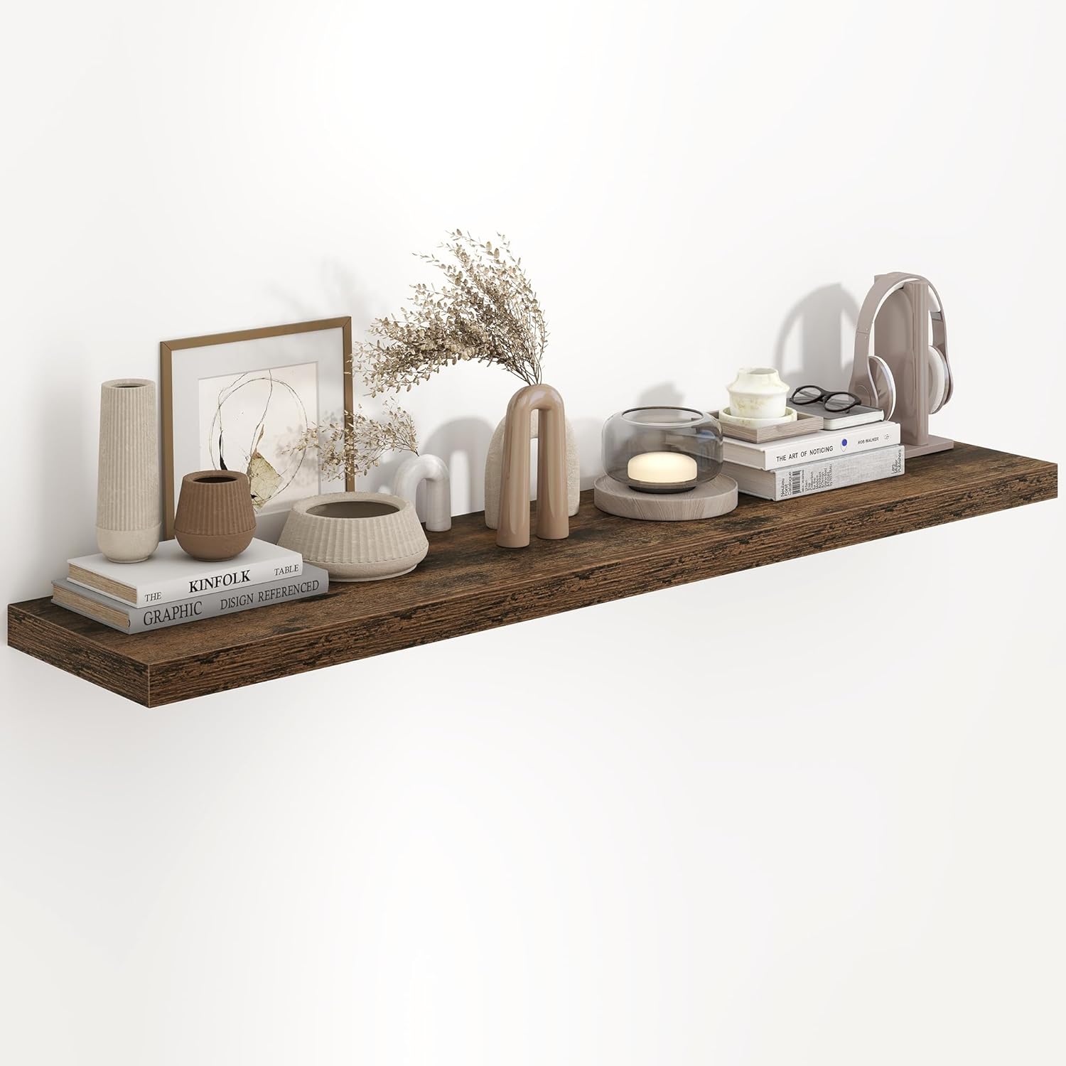 Fun Memories 48 Inch Floating Shelves in White, 9.3 Inch Deep Floating Shelf for Bathroom Living Room Kitchen, Rusitc Wall Mounted Bathroom Shelves 2 Pack, Heavy-Duty Deep Shelf for Books Decor