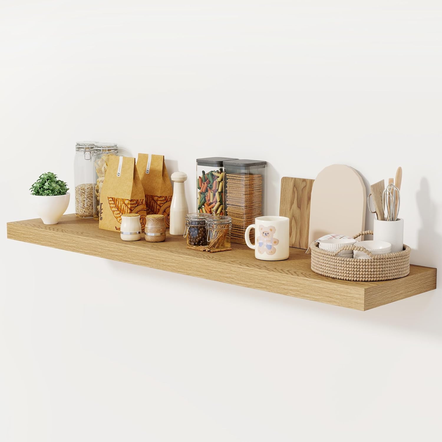 12 Inch Deep White Floating Shelves, 24 x 12 Floating Shelf for Books, Rustic Wood Deep Wall Shelves for Home Storage & Display, 2" Thicked Shelves for Kitchen, Living Room, Bedroom, 1 Pack