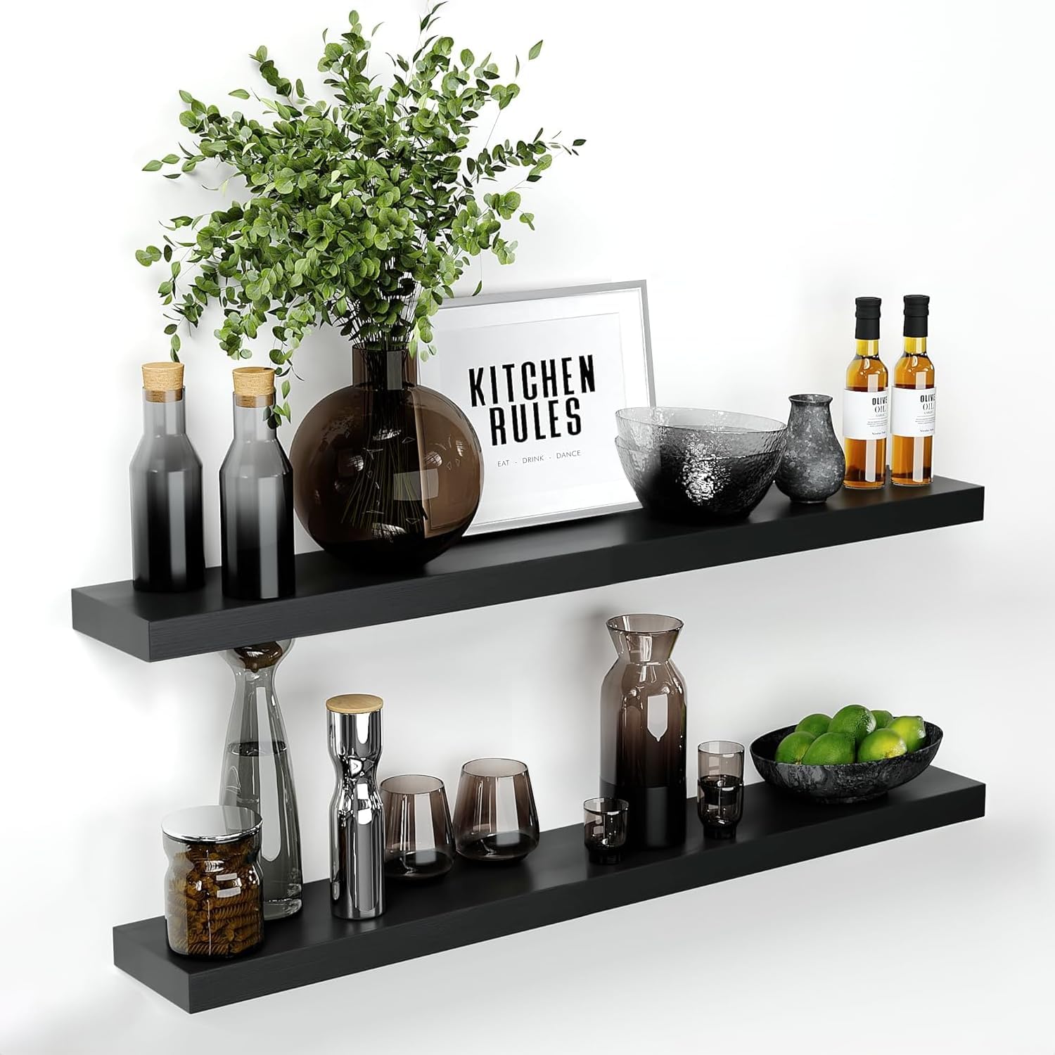 Homeforia 24inch Oak Floating Shelf for Wall, High End Solid Real Wood 24 inches Long Floating Shelves for Bathroom, Honey Oak Wooden Floating Shelves, Heavy Duty Bracket, 24 X 6.5 X 1.75 in, Set of 2