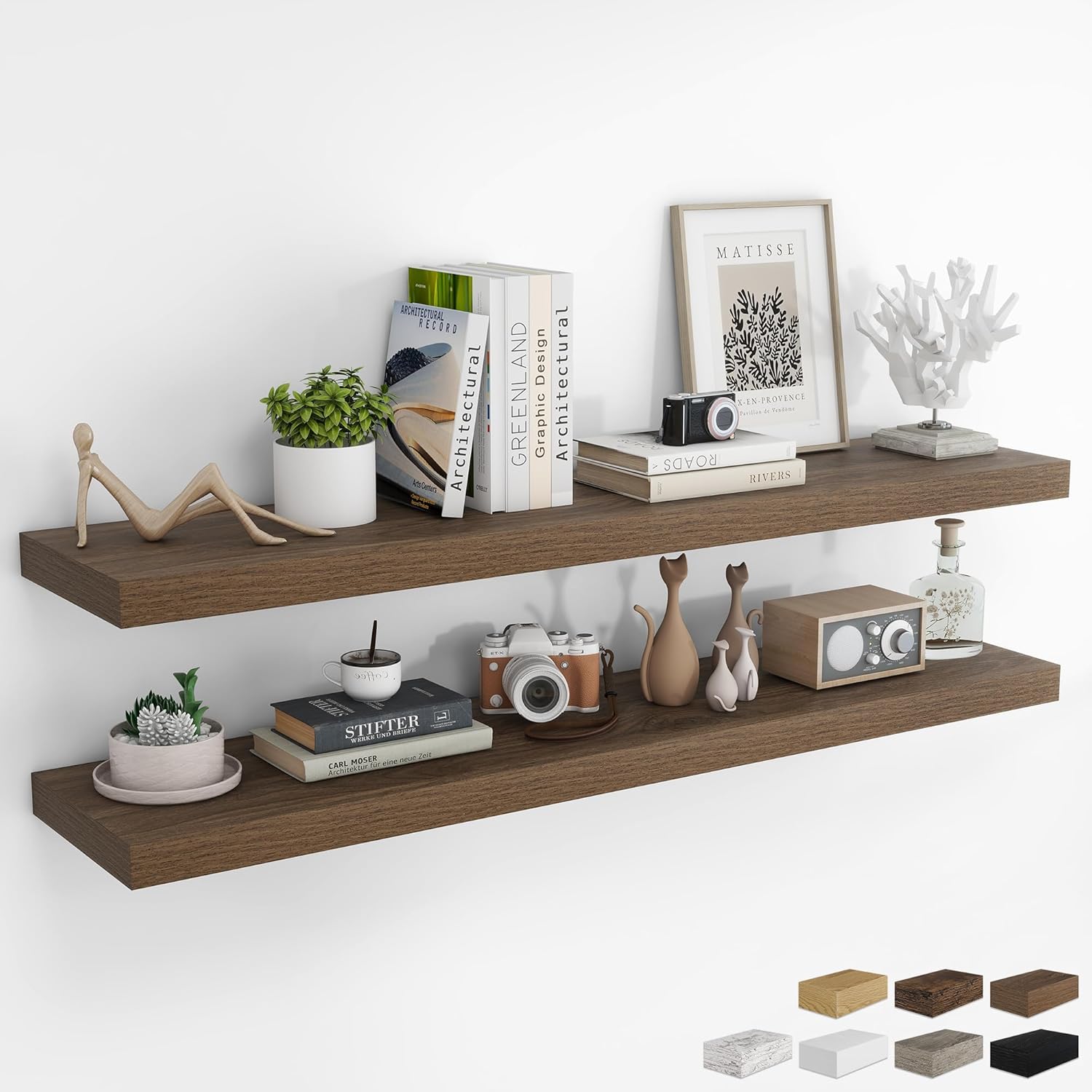 RICHFOCUS 48Inch Floating Shelves for Wall 2 Pack Shelves for Bedroom|Kitchen|Bathroom Wall Mounted Rustic Wood Floating Shelf with Invisible Brackets for Books|Storage|Decor, Walnut