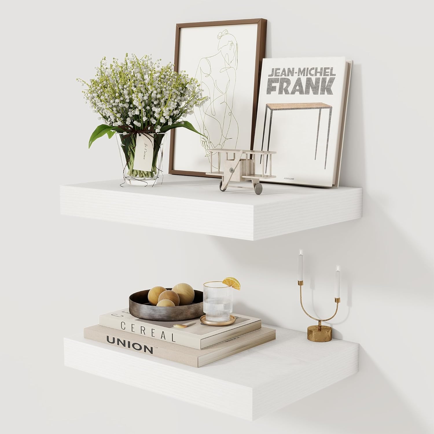 12 Inch Deep White Floating Shelves, 24 x 12 Floating Shelf for Books, Rustic Wood Deep Wall Shelves for Home Storage & Display, 2" Thicked Shelves for Kitchen, Living Room, Bedroom, 1 Pack