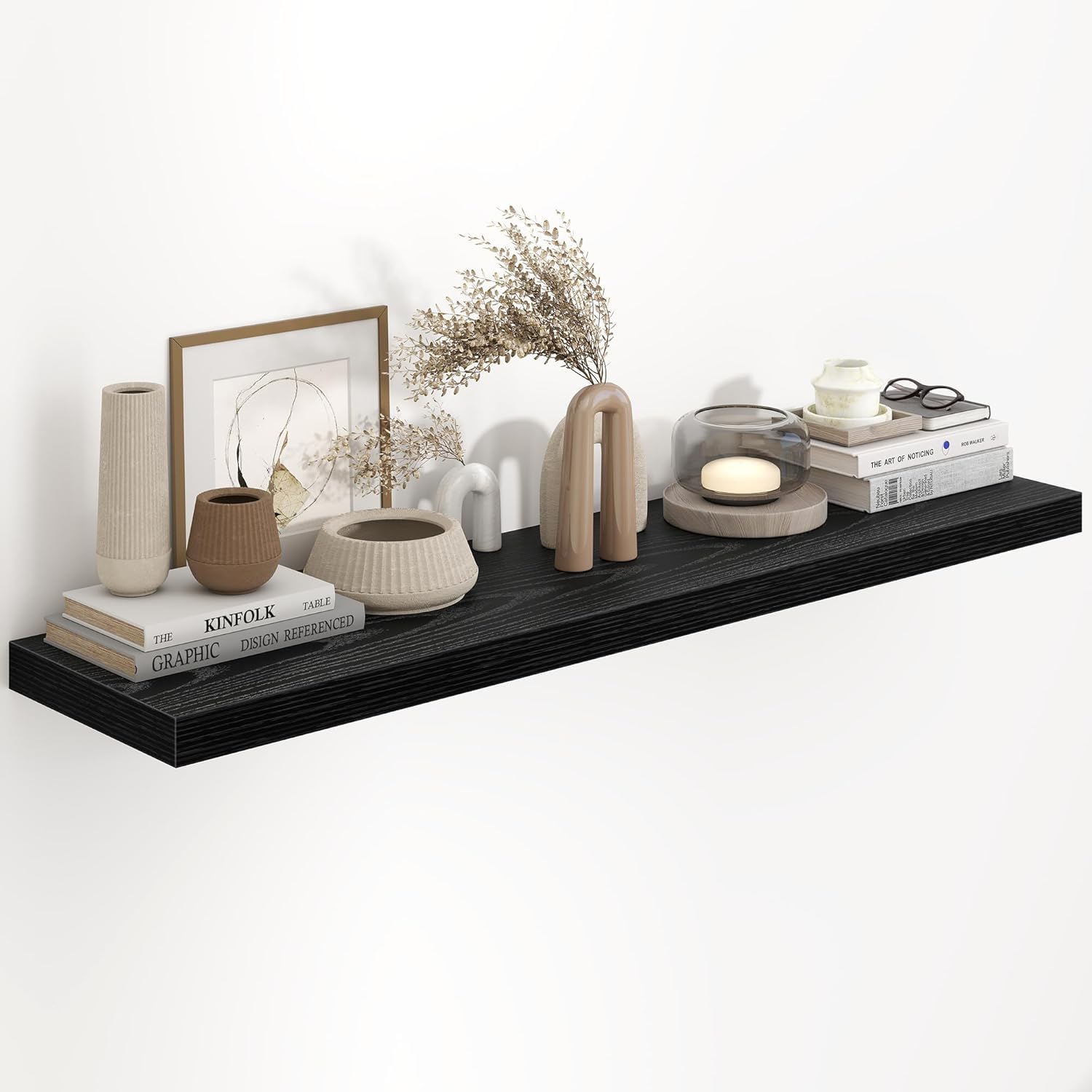 Fun Memories 48 Inch Floating Shelves in White, 9.3 Inch Deep Floating Shelf for Bathroom Living Room Kitchen, Rusitc Wall Mounted Bathroom Shelves 2 Pack, Heavy-Duty Deep Shelf for Books Decor