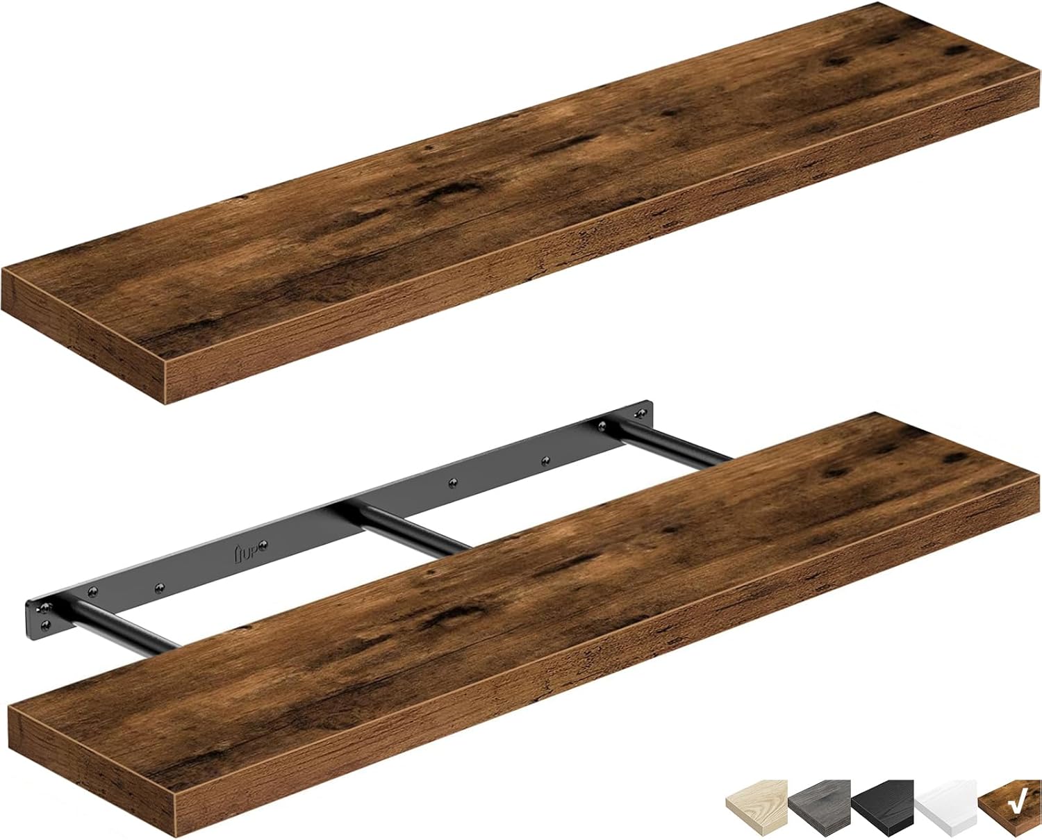 QEEIG Floating Shelves for Wall 23.6" Long - Wall Mounted Shelf Bathroom Kitchen Living Room Bedroom Farmhouse Home Decor Display Bookshelf Large 23.6 x 9.3 inch Set of 2, Rustic Brown (008-60BN)