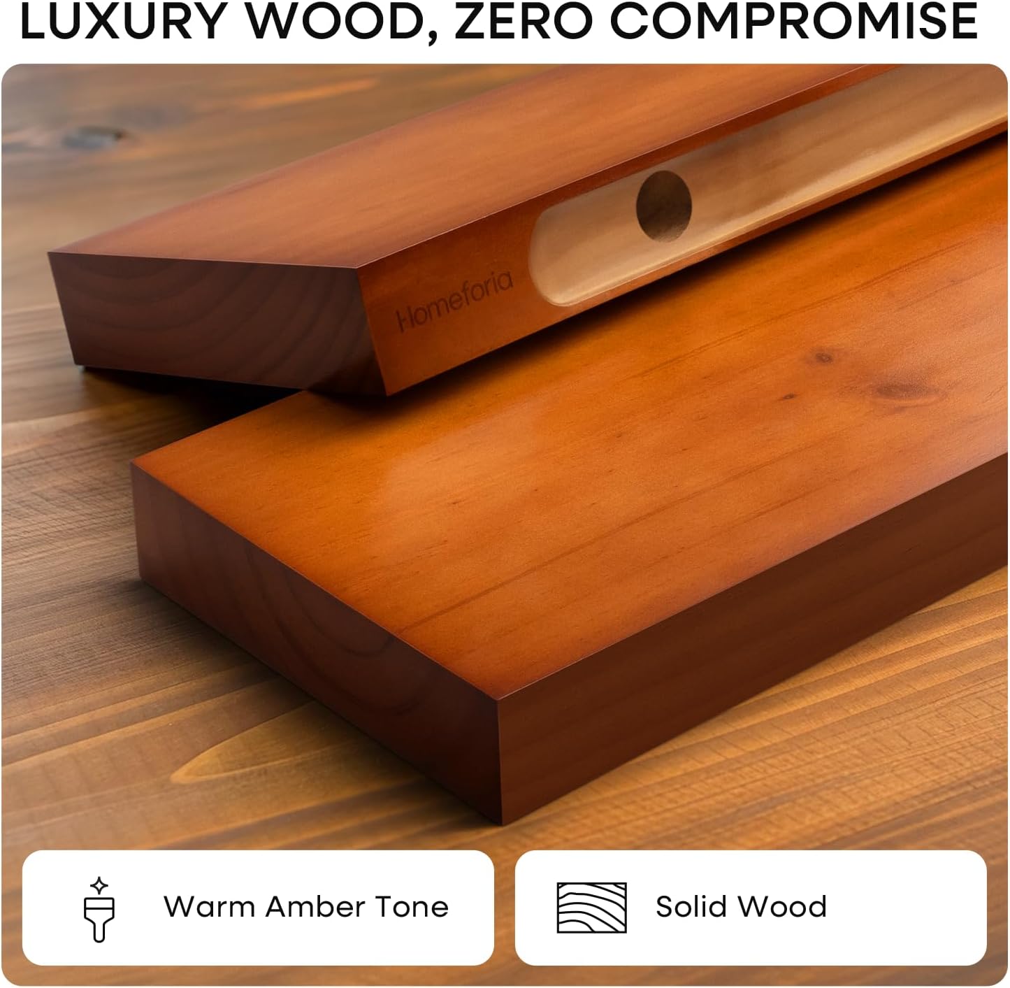 Homeforia 24inch Oak Floating Shelf for Wall, High End Solid Real Wood 24 inches Long Floating Shelves for Bathroom, Honey Oak Wooden Floating Shelves, Heavy Duty Bracket, 24 X 6.5 X 1.75 in, Set of 2