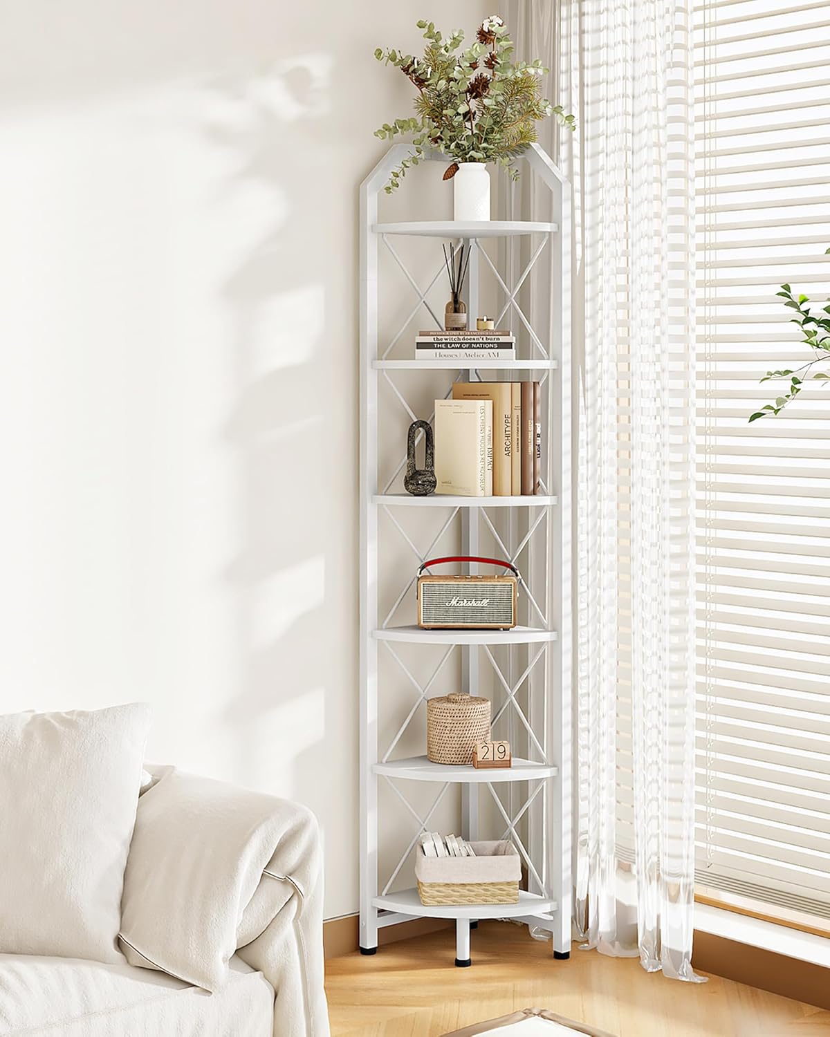 59.4" Corner Shelf, 5-Tier Industrial Corner Bookshelf, Corner Storage Stand, Plant Stand Display Shelf, Bookcase for Bedroom, Living Room, Home Office, Rustic Brown and Black TCJ10BF