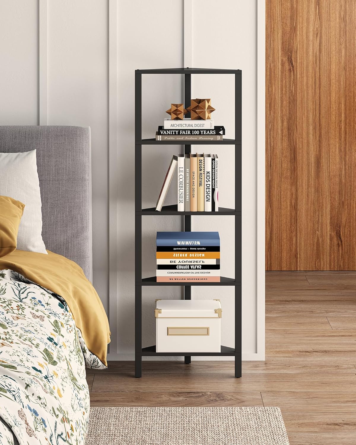 TUTOTAK 6-Tier Corner Bookshelf with LED Light,Corner Shelf for Small Space, Narrow Display Corner Shelf Stand with Storage Rack, for Living Room, Bedroom, Pure White V1BS05BW006L