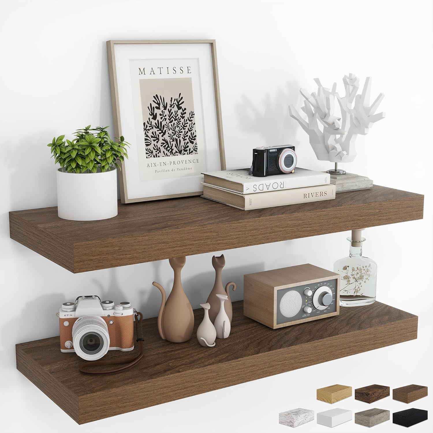 RICHFOCUS 48Inch Floating Shelves for Wall 2 Pack Shelves for Bedroom|Kitchen|Bathroom Wall Mounted Rustic Wood Floating Shelf with Invisible Brackets for Books|Storage|Decor, Walnut