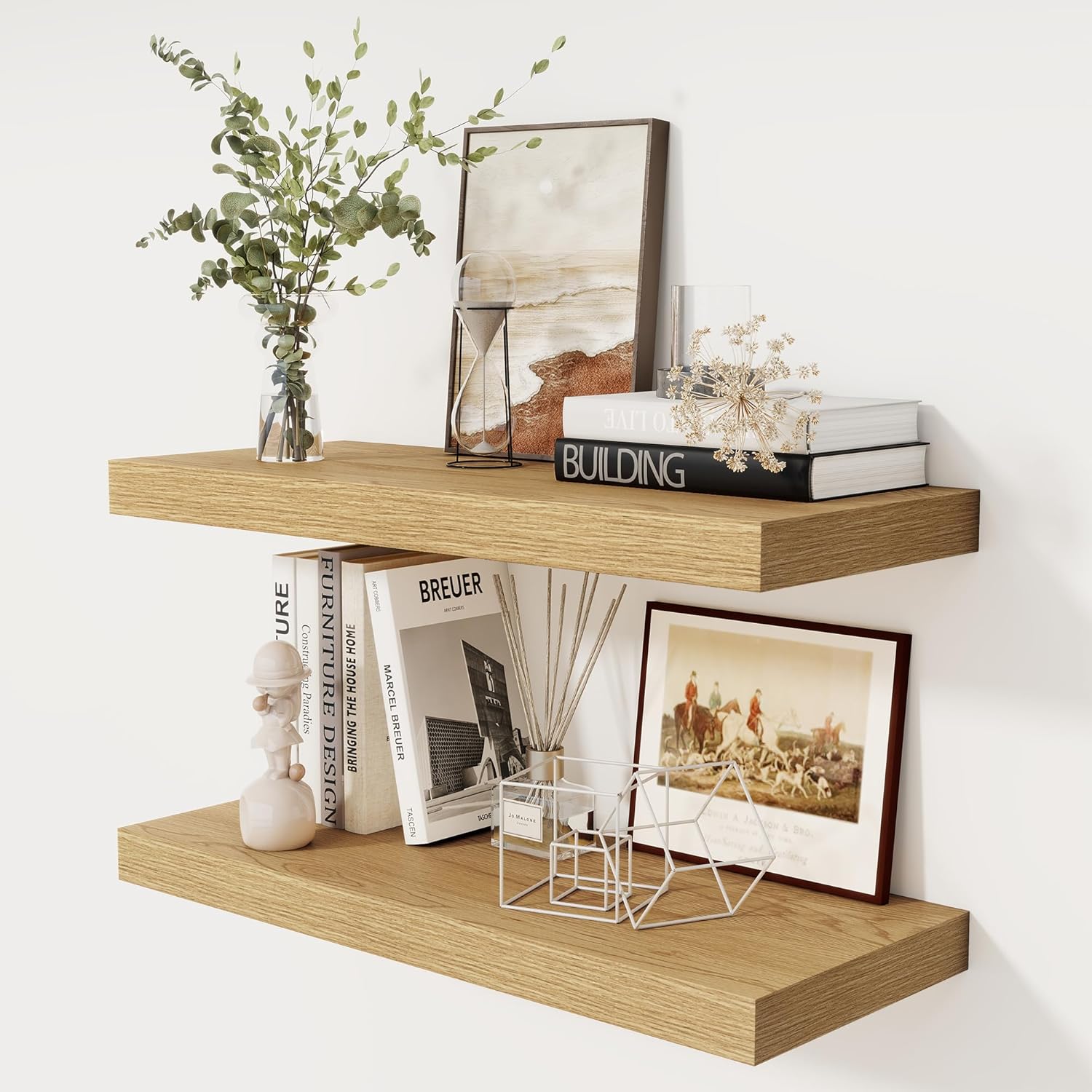 12 Inch Deep White Floating Shelves, 24 x 12 Floating Shelf for Books, Rustic Wood Deep Wall Shelves for Home Storage & Display, 2" Thicked Shelves for Kitchen, Living Room, Bedroom, 1 Pack