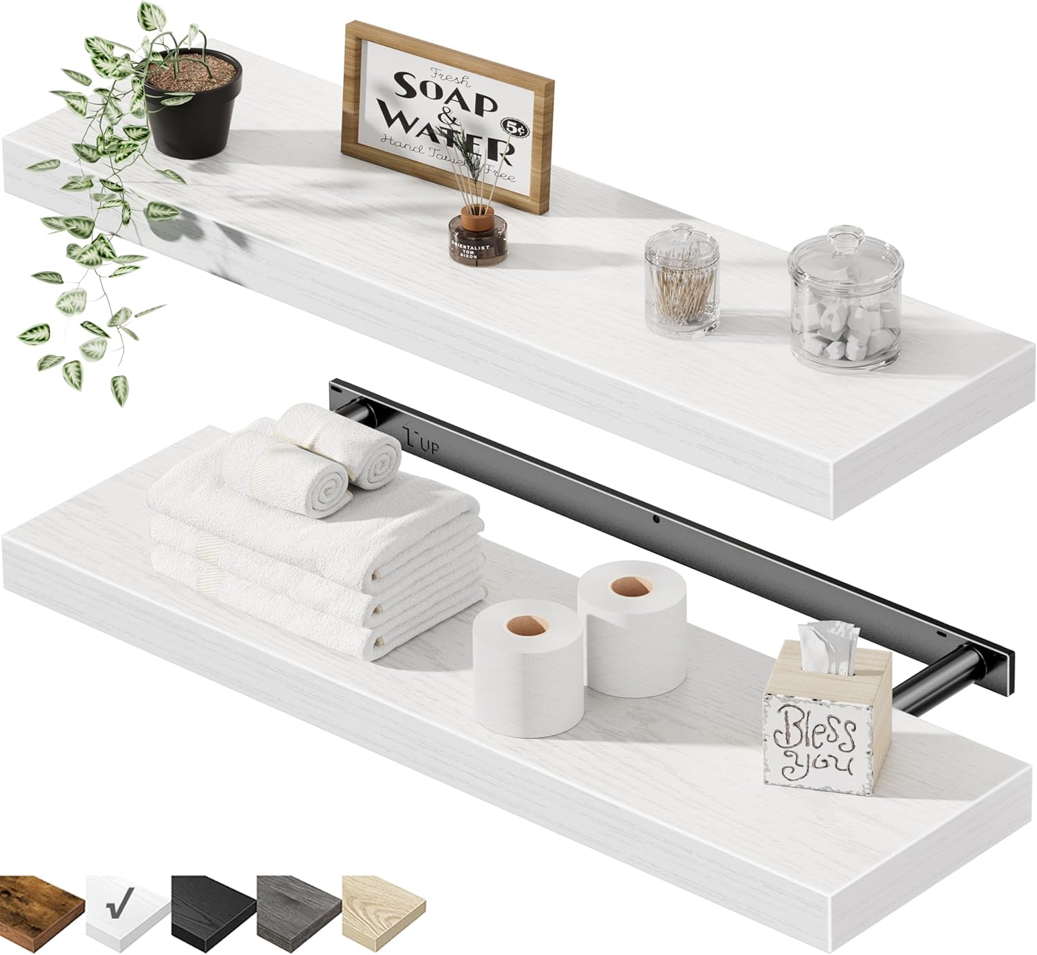 QEEIG Floating Shelves for Wall 47.2" Extra Long - Wall Shelf Bathroom Kitchen Living Room Bedroom Farmhouse Home Decor Display Bookshelf Large 47.2 x 9.3 inch Set of 2, Rustic Brown (008-120BN)