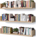 Wall Bookshelf, Set of 3, 36 Inches U Shaped Wall Shelves, Long Deep Floating Shelves, Large Floating Book Shelves - Wood Hanging Bookshelves for Kitchen, Bedroom (Light Brown, 35.4 Inches)