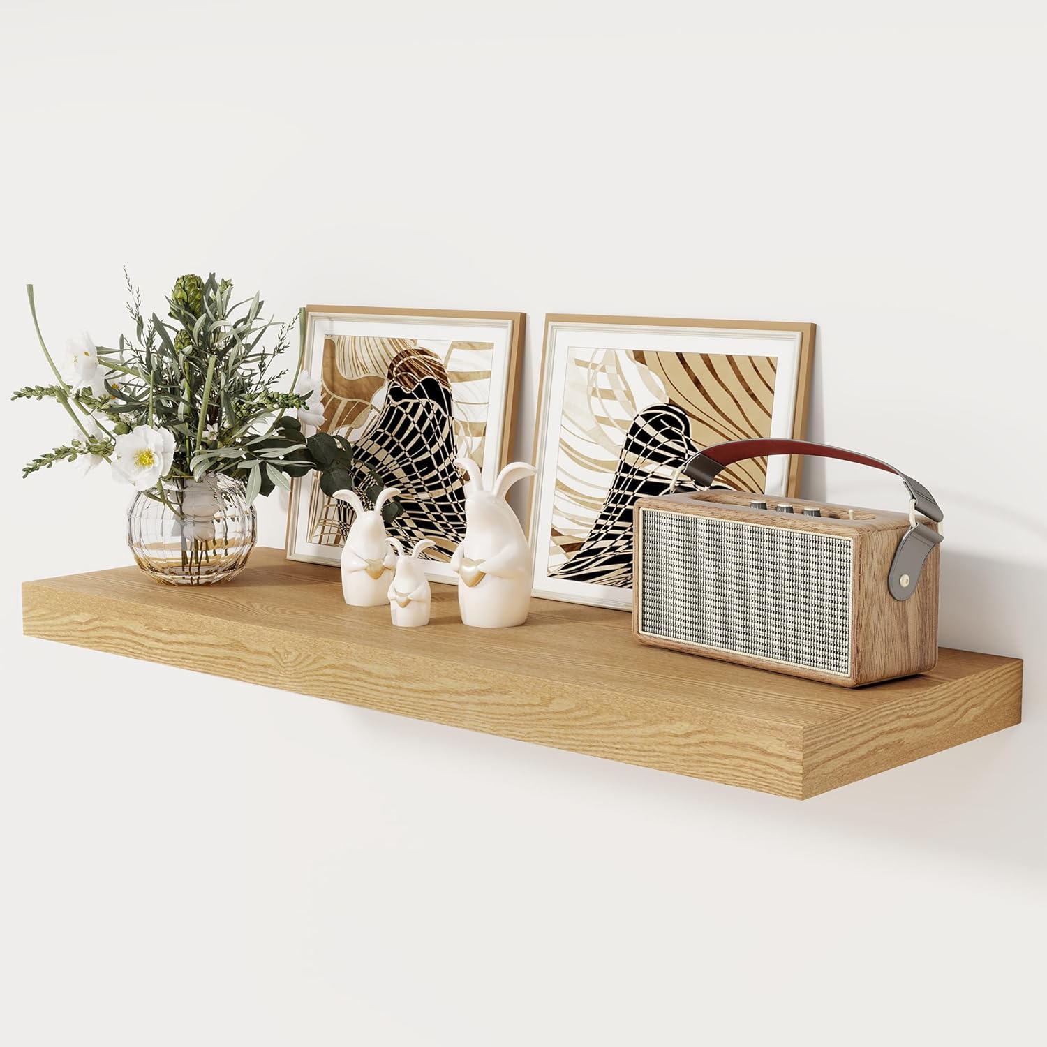 12 Inch Deep White Floating Shelves, 24 x 12 Floating Shelf for Books, Rustic Wood Deep Wall Shelves for Home Storage & Display, 2" Thicked Shelves for Kitchen, Living Room, Bedroom, 1 Pack