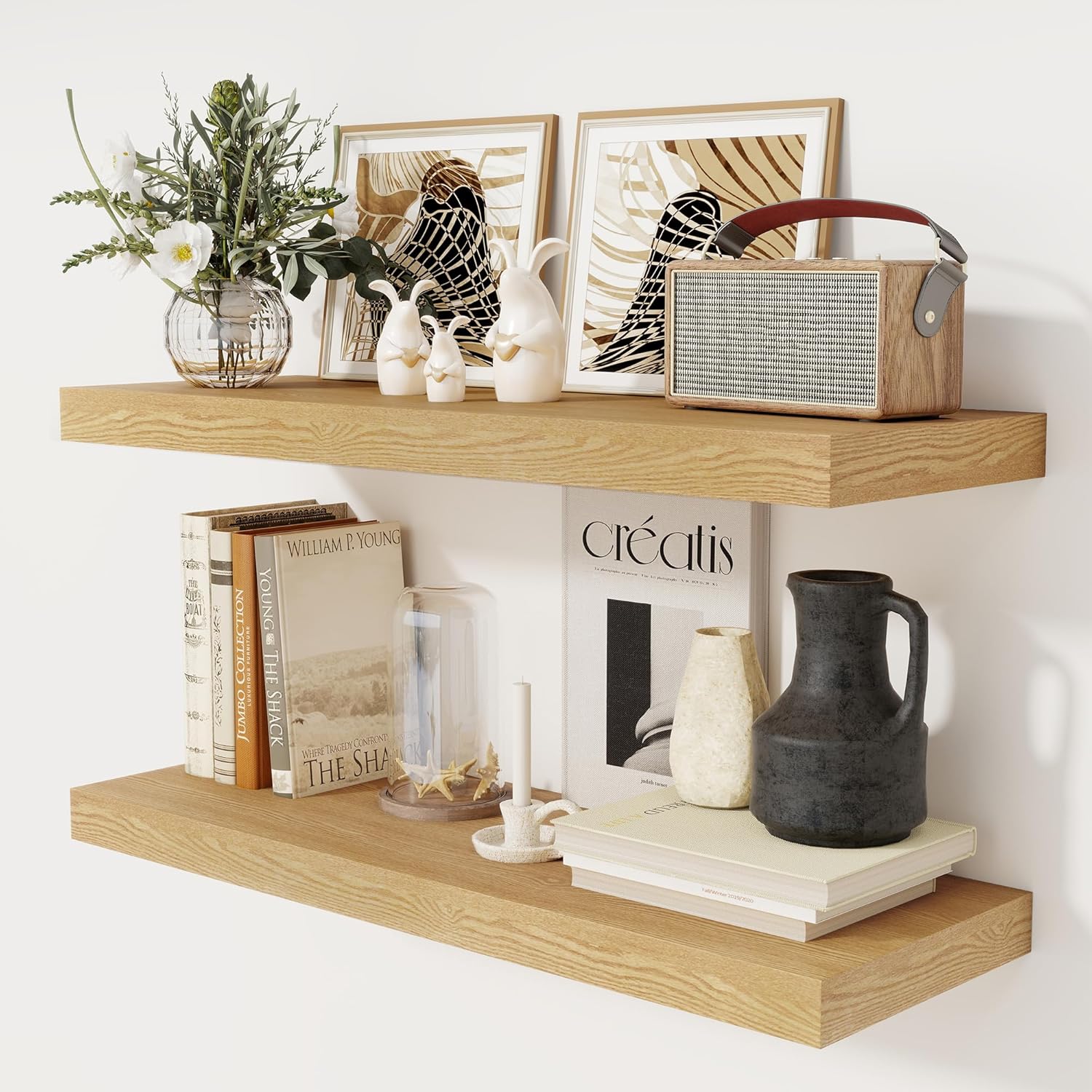 12 Inch Deep White Floating Shelves, 24 x 12 Floating Shelf for Books, Rustic Wood Deep Wall Shelves for Home Storage & Display, 2" Thicked Shelves for Kitchen, Living Room, Bedroom, 1 Pack