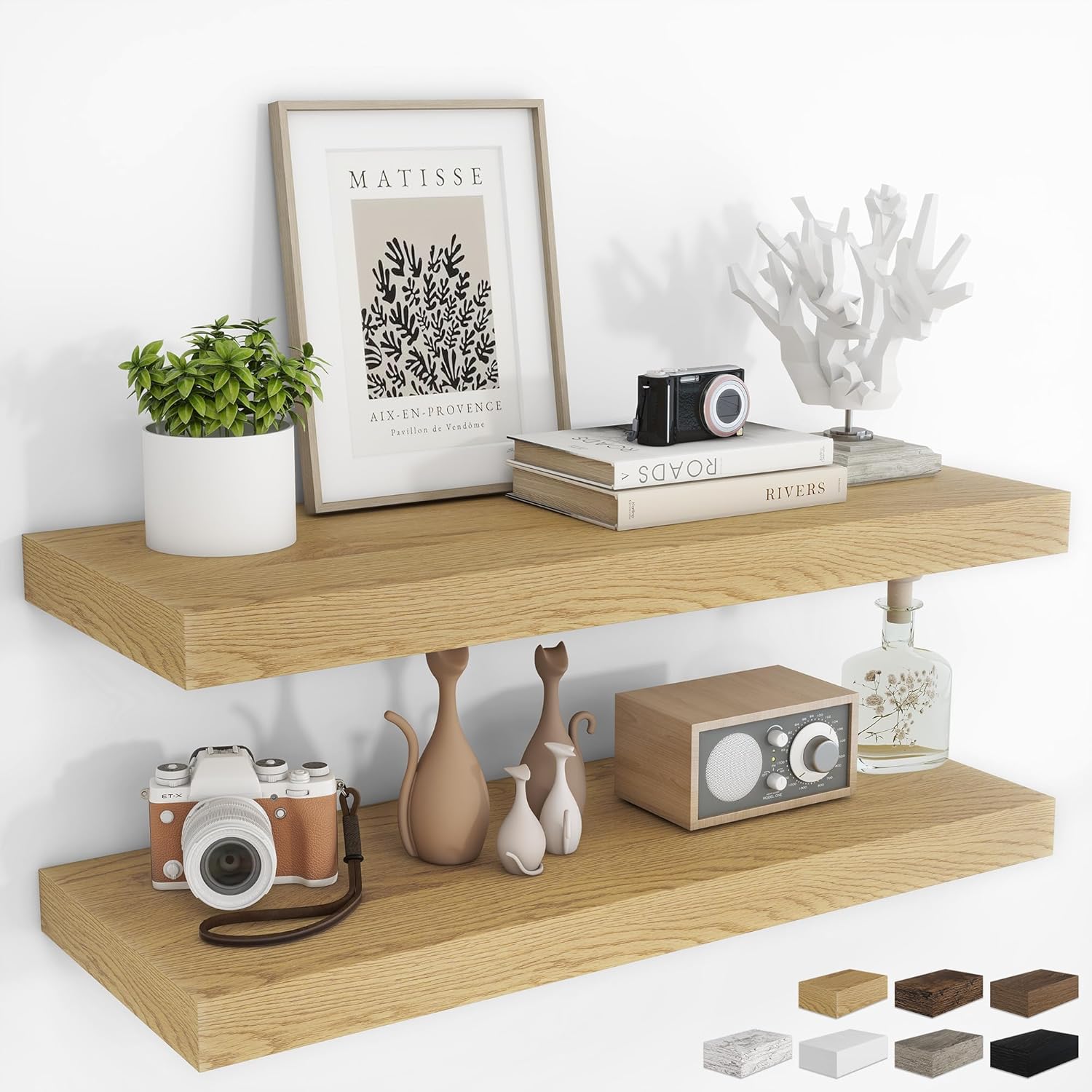 RICHFOCUS 48Inch Floating Shelves for Wall 2 Pack Shelves for Bedroom|Kitchen|Bathroom Wall Mounted Rustic Wood Floating Shelf with Invisible Brackets for Books|Storage|Decor, Walnut