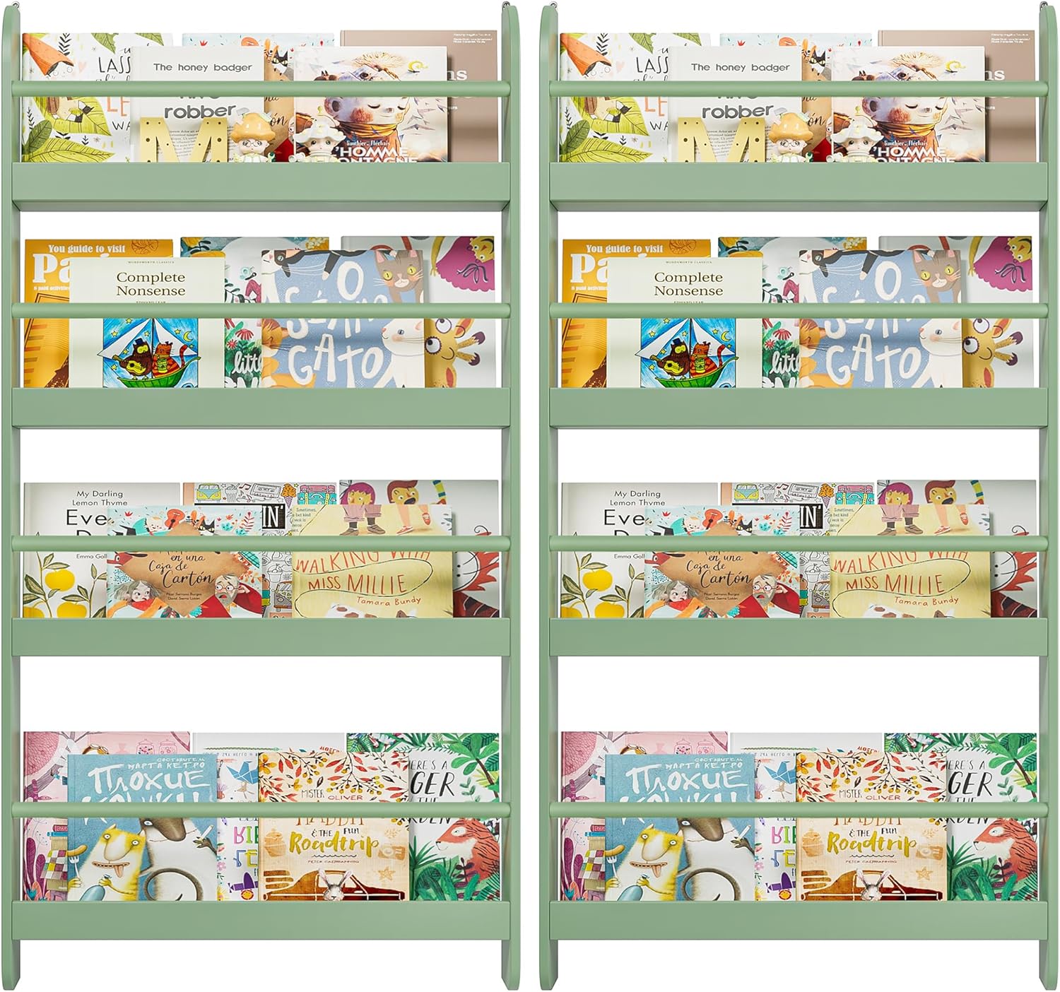 FOTOSOK Kids Bookshelf, Wall Mount 4-Tier Book Shelf Organizer for Toys and Books, Toy Storage Bookshelf in Bedroom, Living Room and Nursery, White