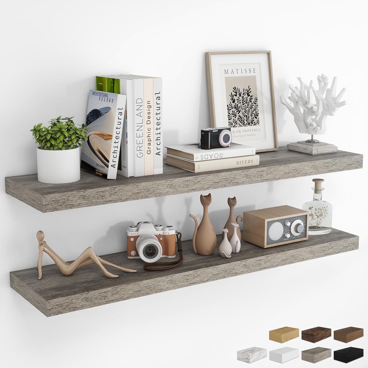 RICHFOCUS 48Inch Floating Shelves for Wall 2 Pack Shelves for Bedroom|Kitchen|Bathroom Wall Mounted Rustic Wood Floating Shelf with Invisible Brackets for Books|Storage|Decor, Walnut
