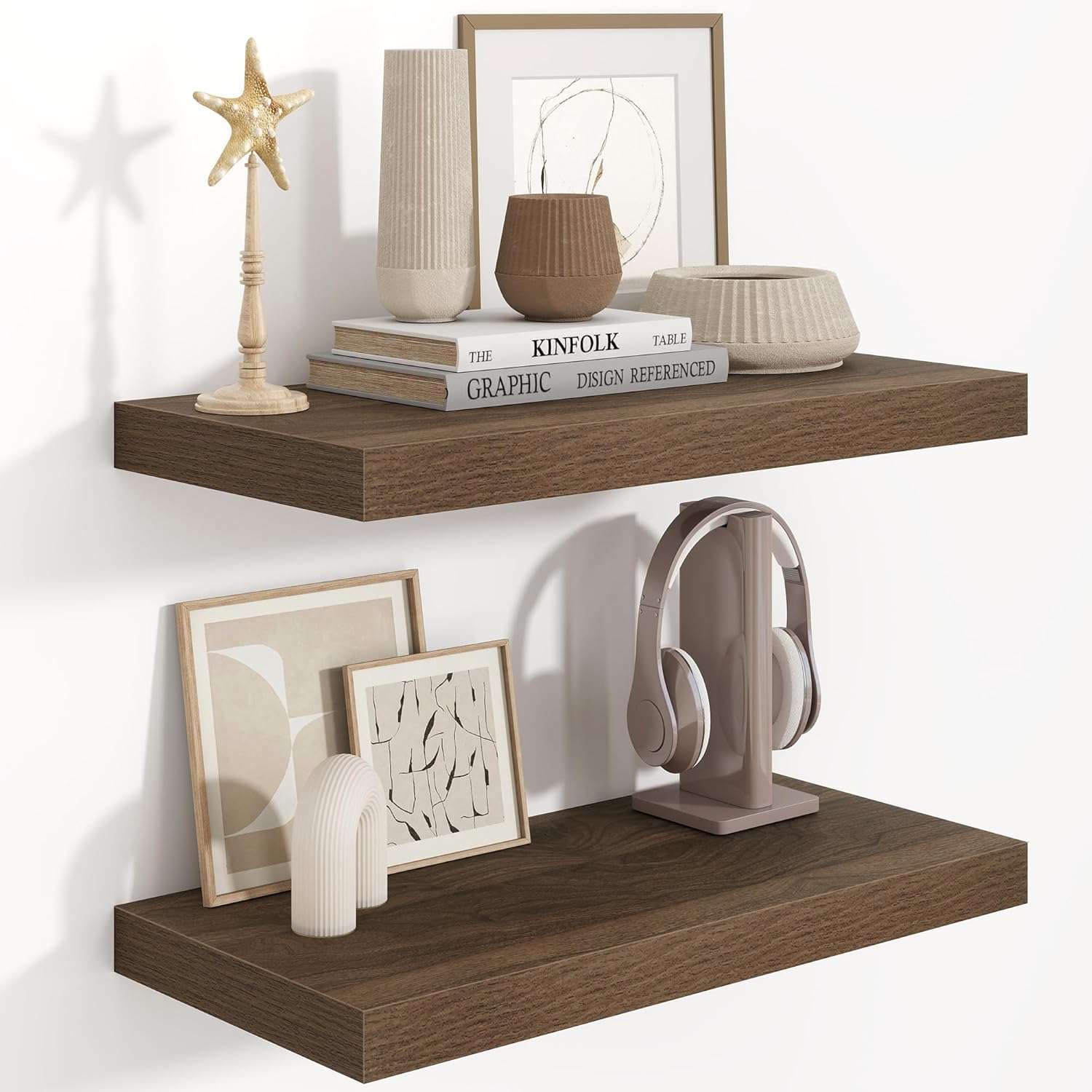 Fun Memories 48 Inch Floating Shelves in White, 9.3 Inch Deep Floating Shelf for Bathroom Living Room Kitchen, Rusitc Wall Mounted Bathroom Shelves 2 Pack, Heavy-Duty Deep Shelf for Books Decor