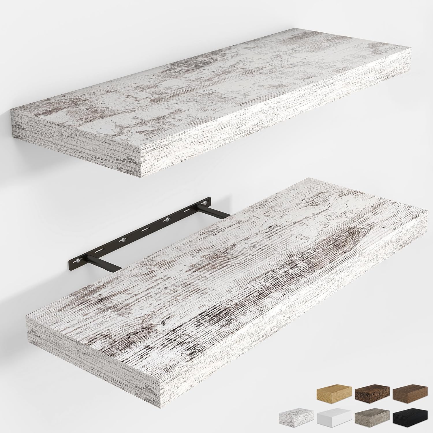 RICHFOCUS 48Inch Floating Shelves for Wall 2 Pack Shelves for Bedroom|Kitchen|Bathroom Wall Mounted Rustic Wood Floating Shelf with Invisible Brackets for Books|Storage|Decor, Walnut