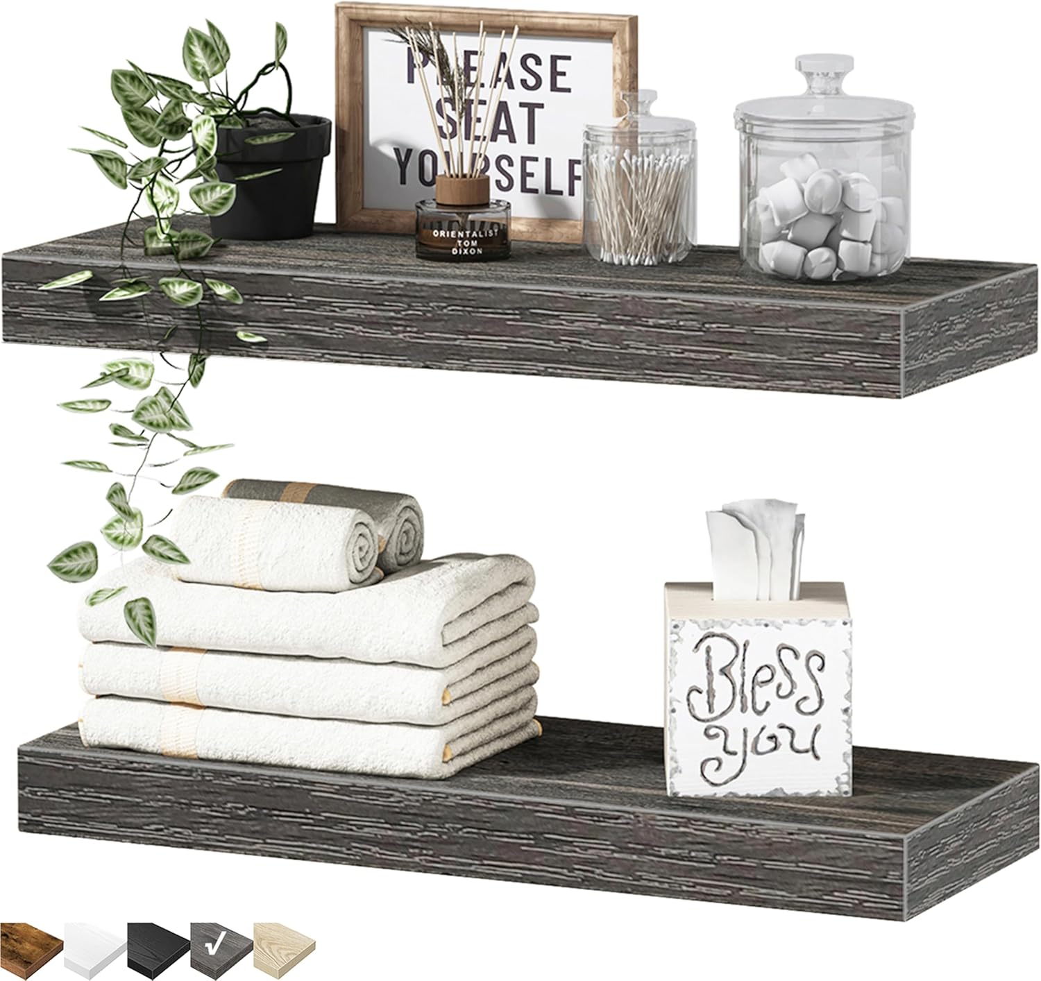 QEEIG Floating Shelves for Wall 47.2" Extra Long - Wall Shelf Bathroom Kitchen Living Room Bedroom Farmhouse Home Decor Display Bookshelf Large 47.2 x 9.3 inch Set of 2, Rustic Brown (008-120BN)
