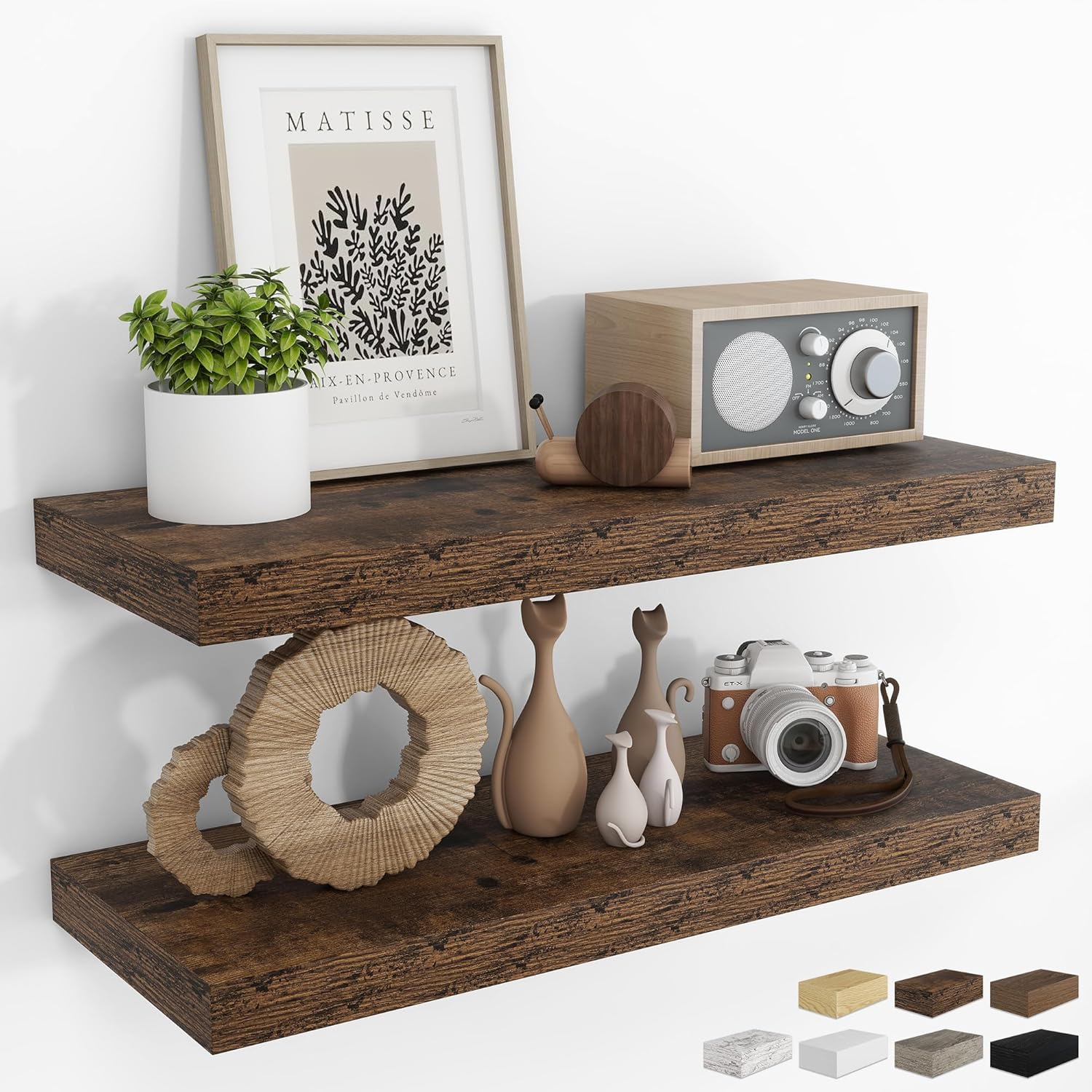 RICHFOCUS 48Inch Floating Shelves for Wall 2 Pack Shelves for Bedroom|Kitchen|Bathroom Wall Mounted Rustic Wood Floating Shelf with Invisible Brackets for Books|Storage|Decor, Walnut