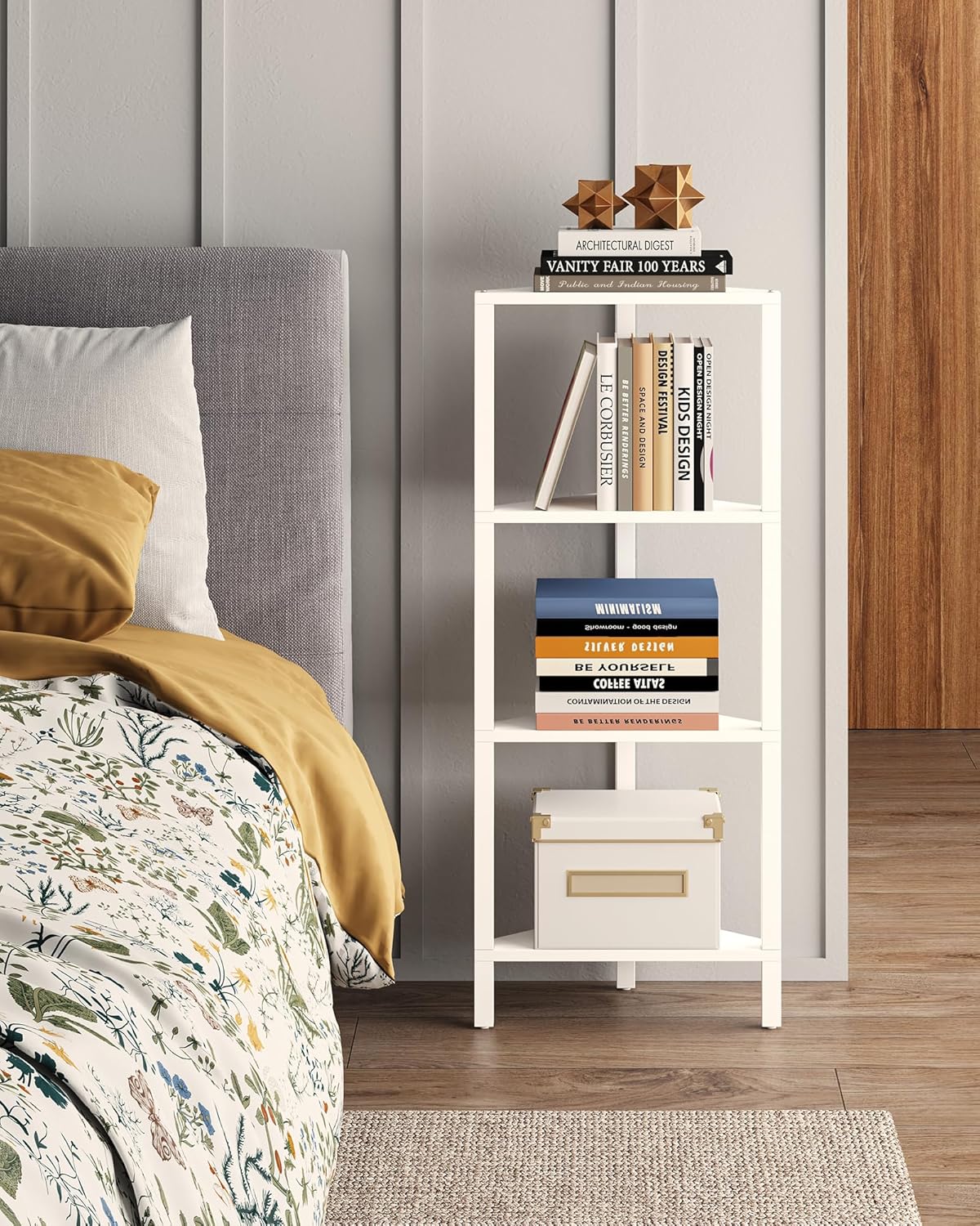 TUTOTAK 6-Tier Corner Bookshelf with LED Light,Corner Shelf for Small Space, Narrow Display Corner Shelf Stand with Storage Rack, for Living Room, Bedroom, Pure White V1BS05BW006L