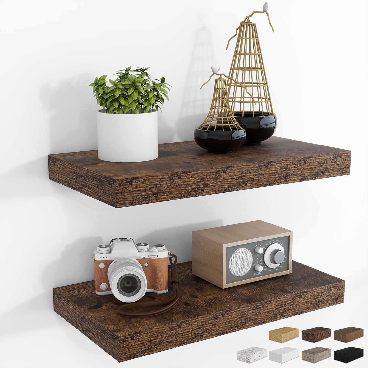 RICHFOCUS 48Inch Floating Shelves for Wall 2 Pack Shelves for Bedroom|Kitchen|Bathroom Wall Mounted Rustic Wood Floating Shelf with Invisible Brackets for Books|Storage|Decor, Walnut