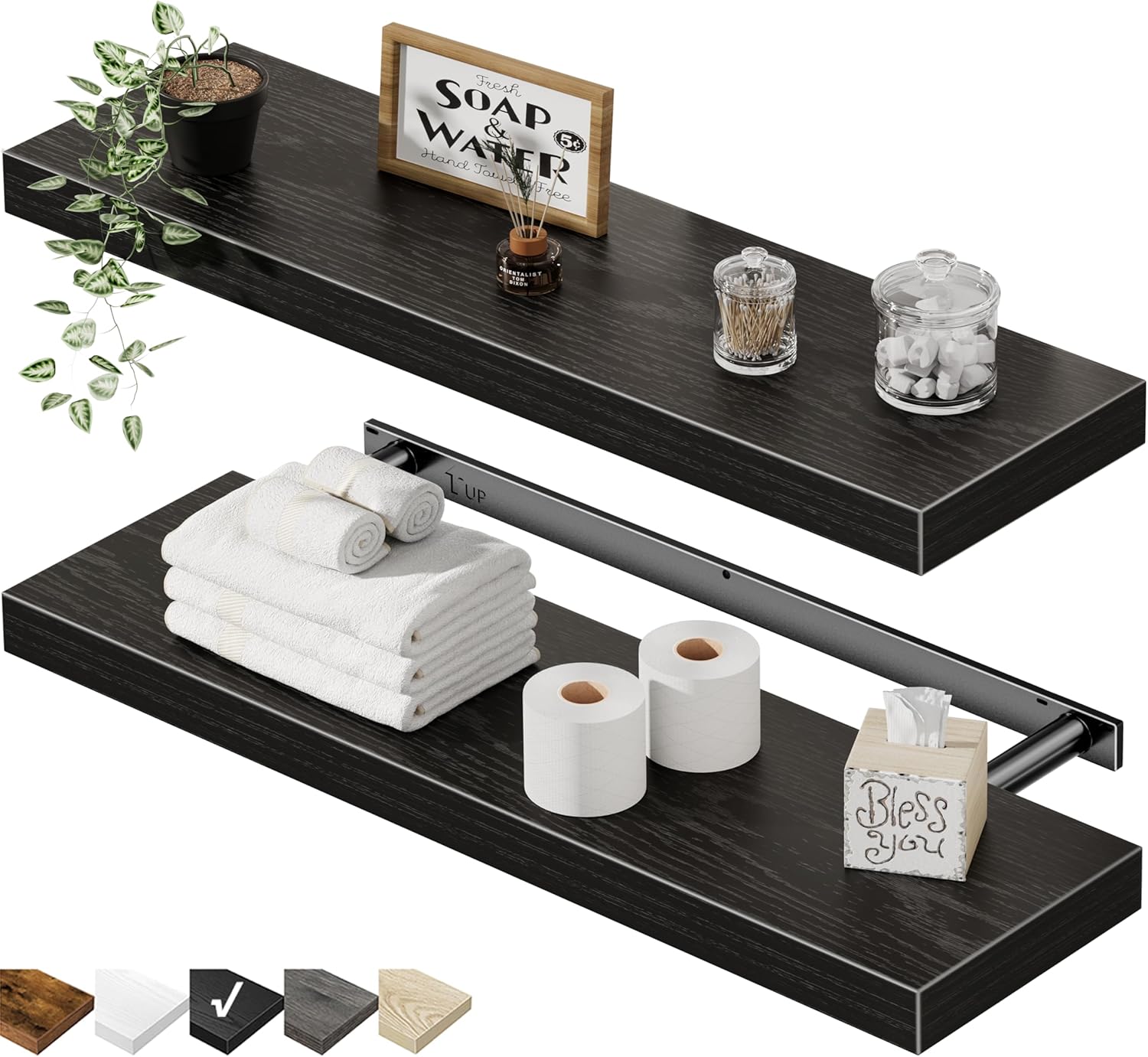 QEEIG Floating Shelves for Wall 47.2" Extra Long - Wall Shelf Bathroom Kitchen Living Room Bedroom Farmhouse Home Decor Display Bookshelf Large 47.2 x 9.3 inch Set of 2, Rustic Brown (008-120BN)