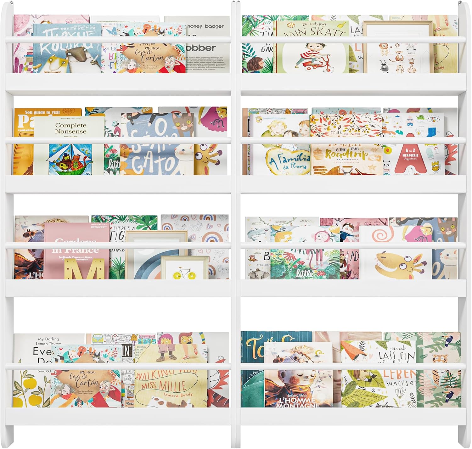 FOTOSOK Kids Bookshelf, Wall Mount 4-Tier Book Shelf Organizer for Toys and Books, Toy Storage Bookshelf in Bedroom, Living Room and Nursery, White