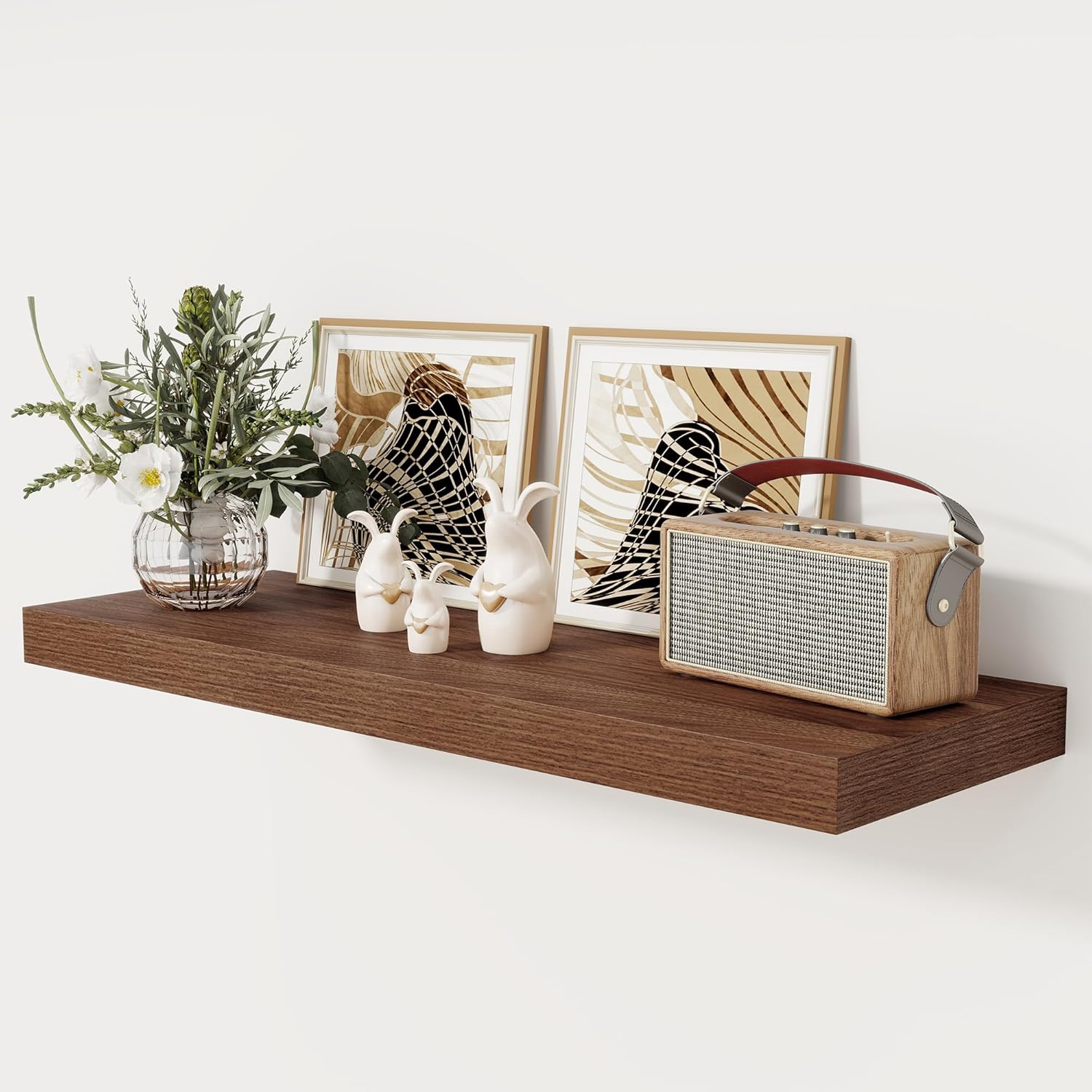 12 Inch Deep White Floating Shelves, 24 x 12 Floating Shelf for Books, Rustic Wood Deep Wall Shelves for Home Storage & Display, 2" Thicked Shelves for Kitchen, Living Room, Bedroom, 1 Pack