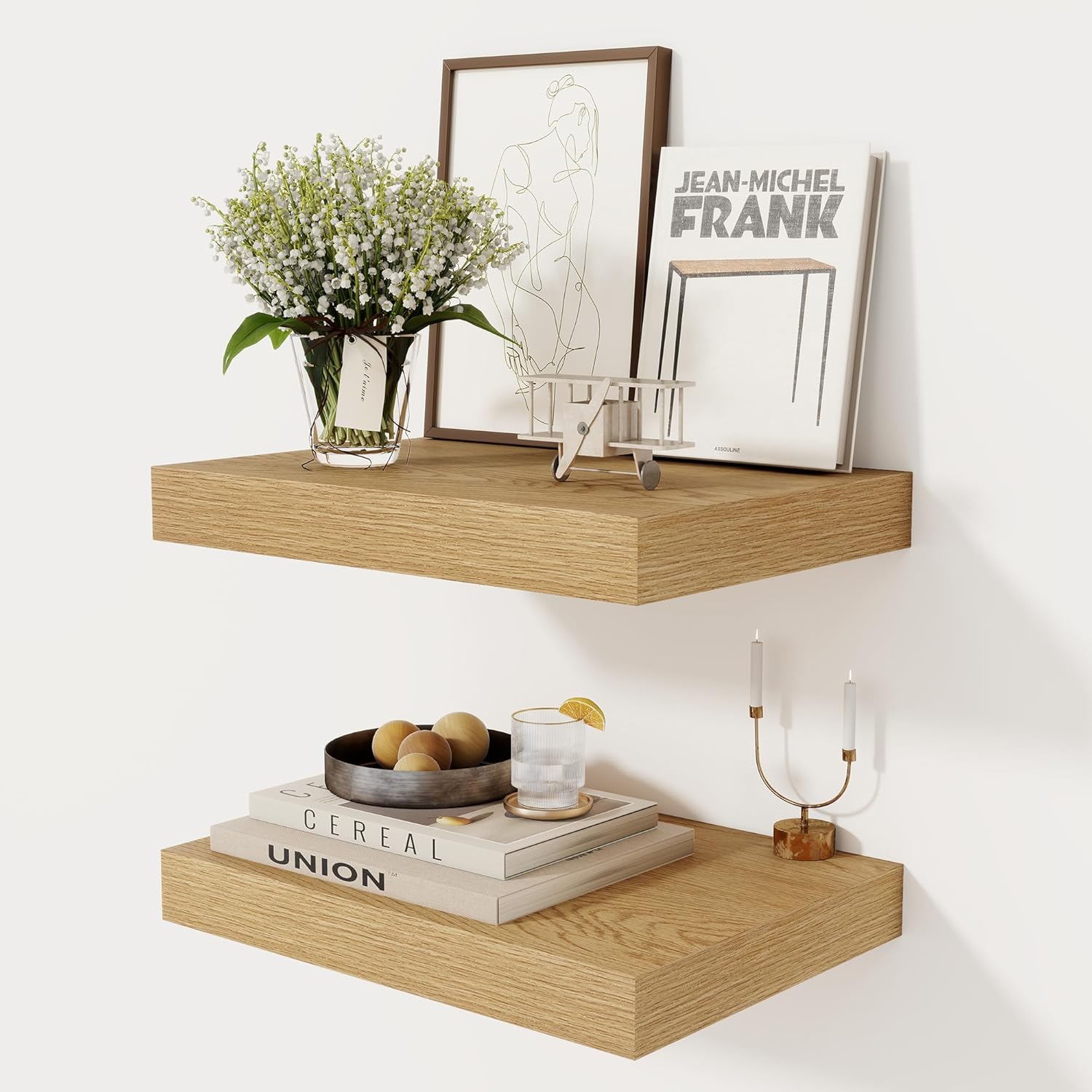 12 Inch Deep White Floating Shelves, 24 x 12 Floating Shelf for Books, Rustic Wood Deep Wall Shelves for Home Storage & Display, 2" Thicked Shelves for Kitchen, Living Room, Bedroom, 1 Pack