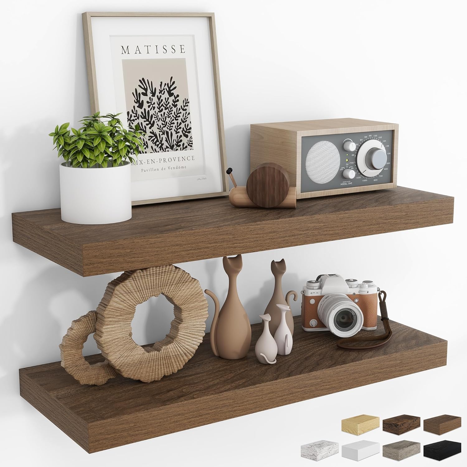 RICHFOCUS 48Inch Floating Shelves for Wall 2 Pack Shelves for Bedroom|Kitchen|Bathroom Wall Mounted Rustic Wood Floating Shelf with Invisible Brackets for Books|Storage|Decor, Walnut