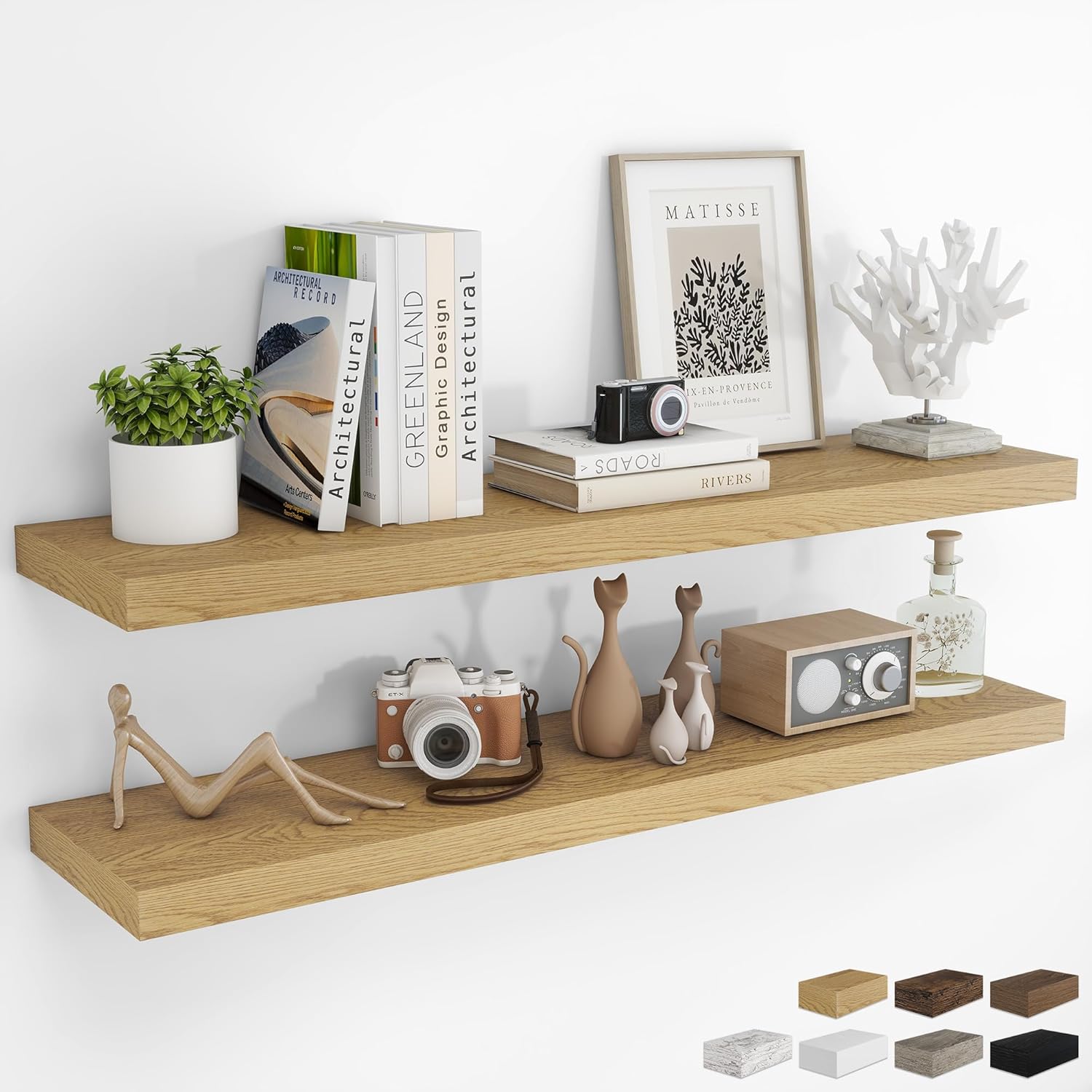 RICHFOCUS 48Inch Floating Shelves for Wall 2 Pack Shelves for Bedroom|Kitchen|Bathroom Wall Mounted Rustic Wood Floating Shelf with Invisible Brackets for Books|Storage|Decor, Walnut